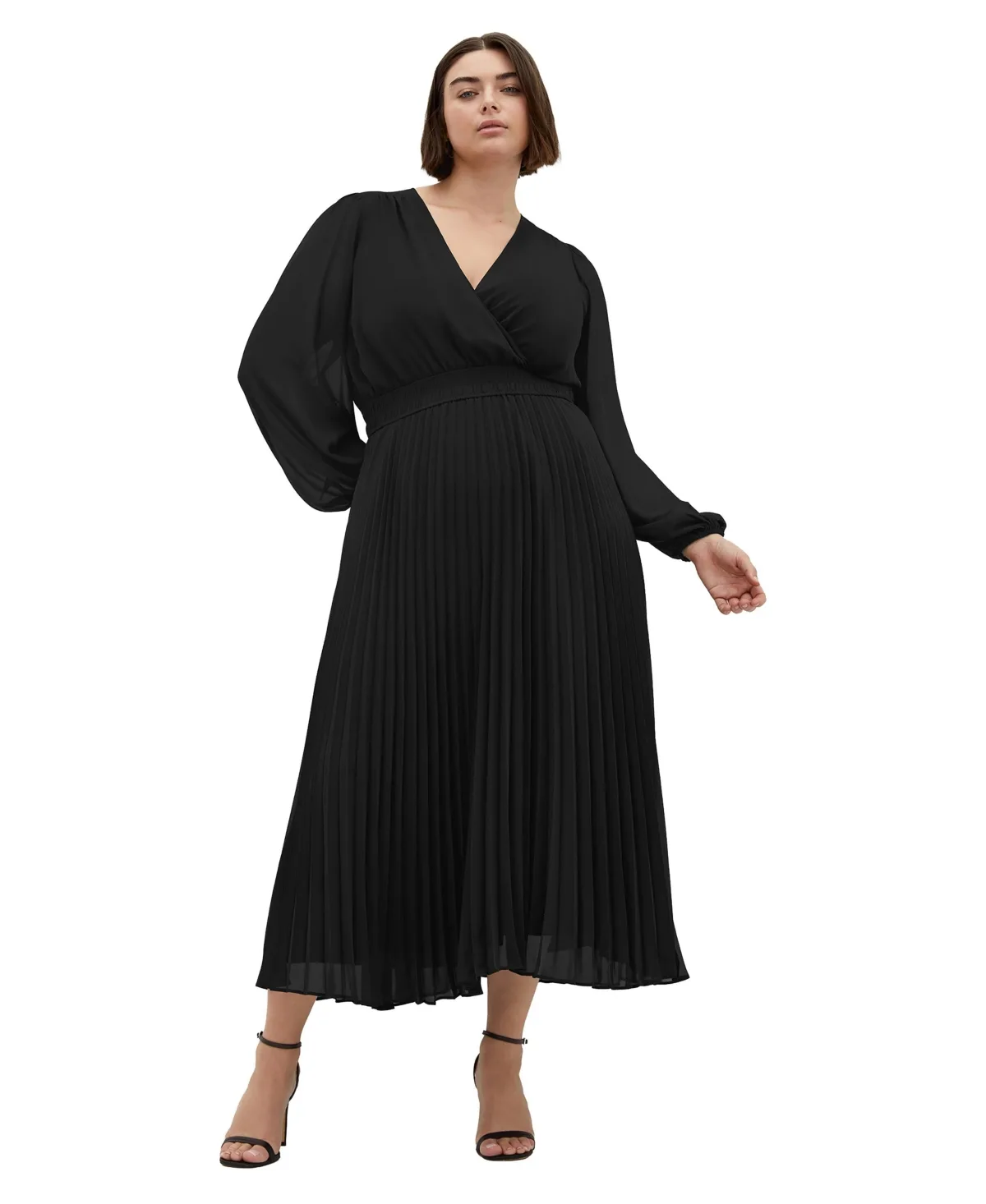 Finley Midi Pleated V-Neck Dress by City Chic
