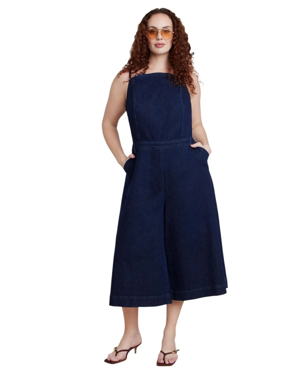 Square Neck Wide-Leg Denim Jumpsuit