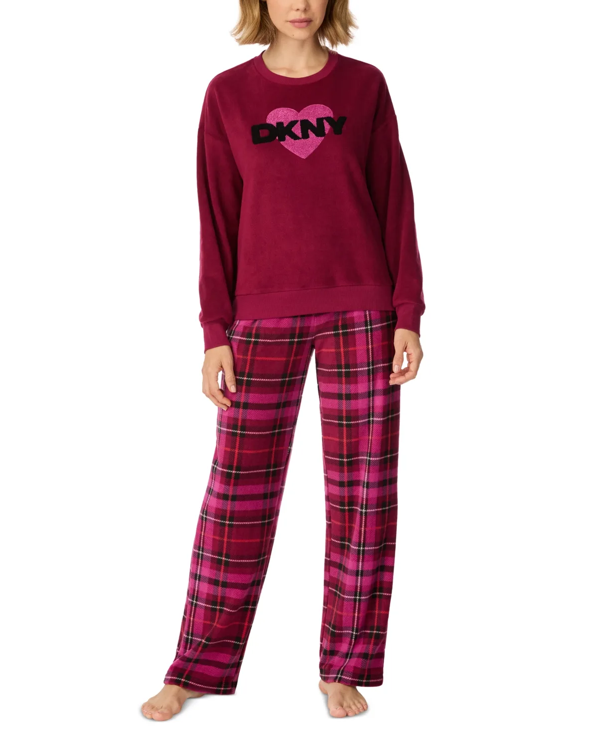Long-Sleeve Fleece-Knit Top and Long Pants, 2-Piece Set by DKNY