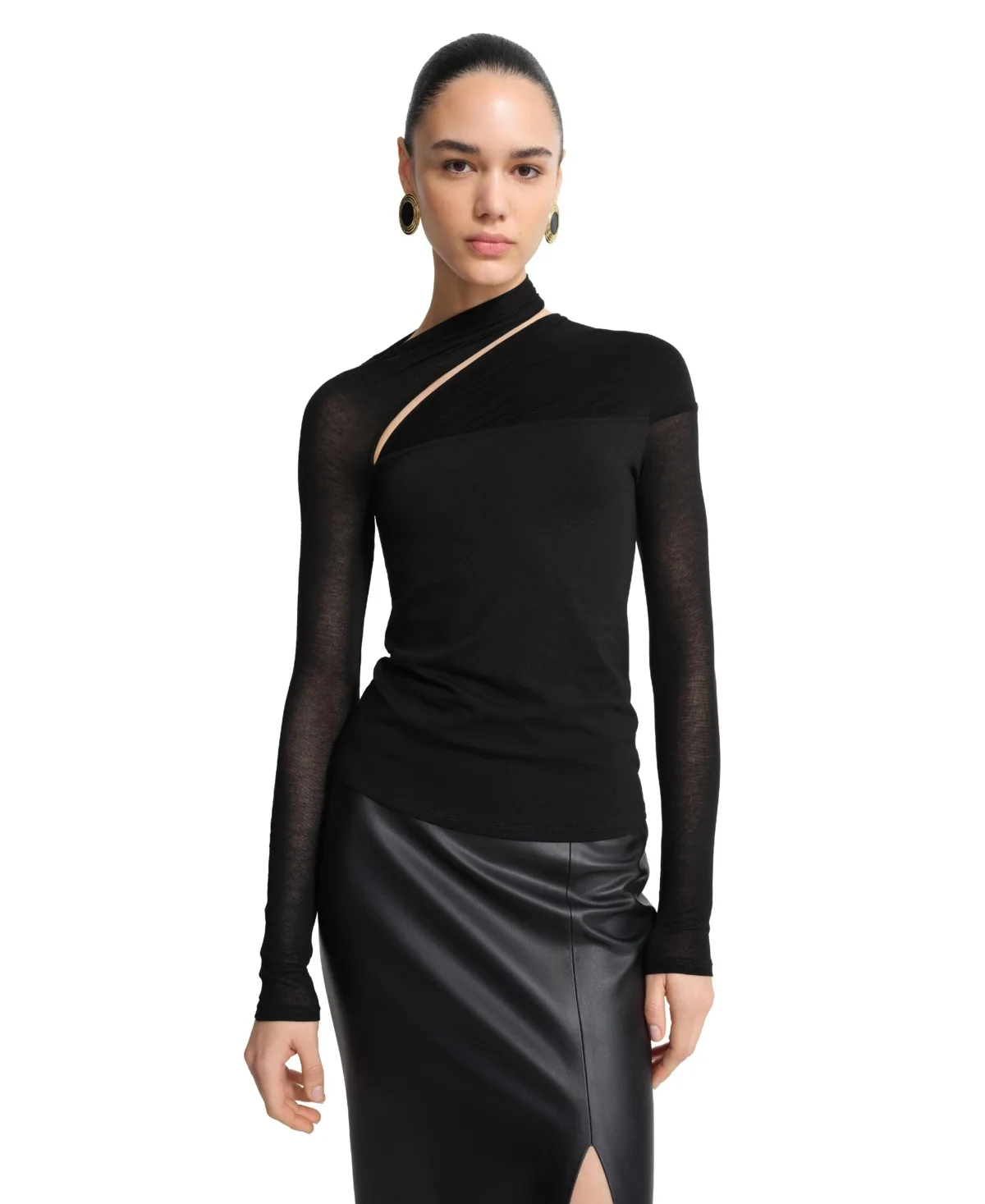 Zola Asymmetric Cutout Sheer-Sleeve Top by Marcella