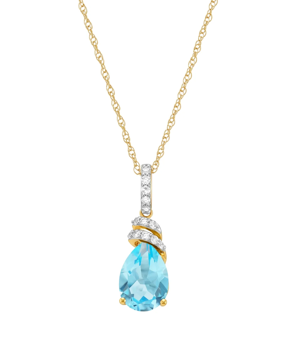 Swiss Blue Topaz (2-1/4 ct. t.w.) and Diamond (1/10 ct. t.w.) Rope Chain Pendant in 14k Yellow Gold by Macy's