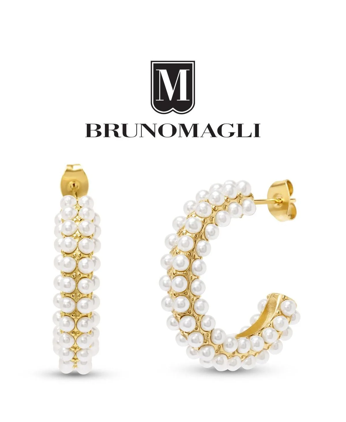 Faux Pearl Gold-Tone Carla Dangle Hoop Earrings by Bruno Magli