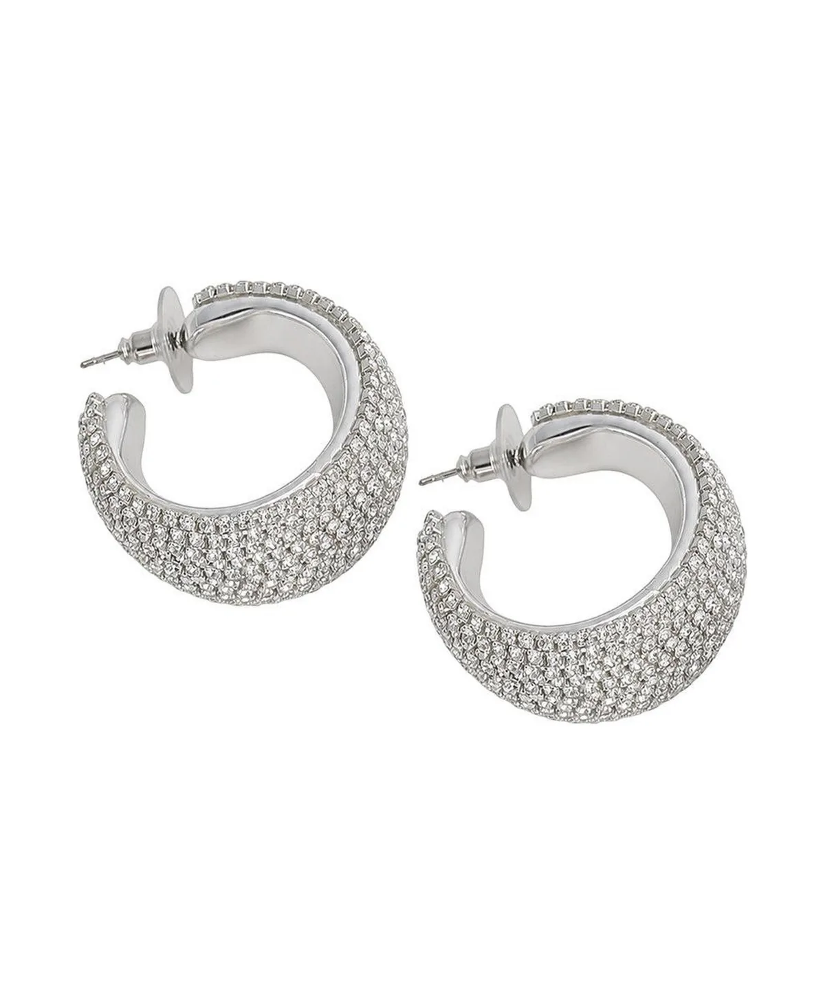 Crystal Silver-Tone Open Hoop Pave Earrings