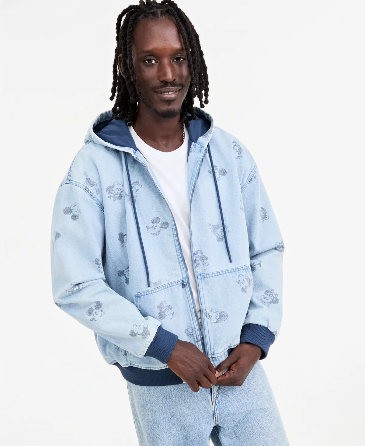 Disney Mickey & Friends Printed Denim Zip-Front Hoodie by Disney