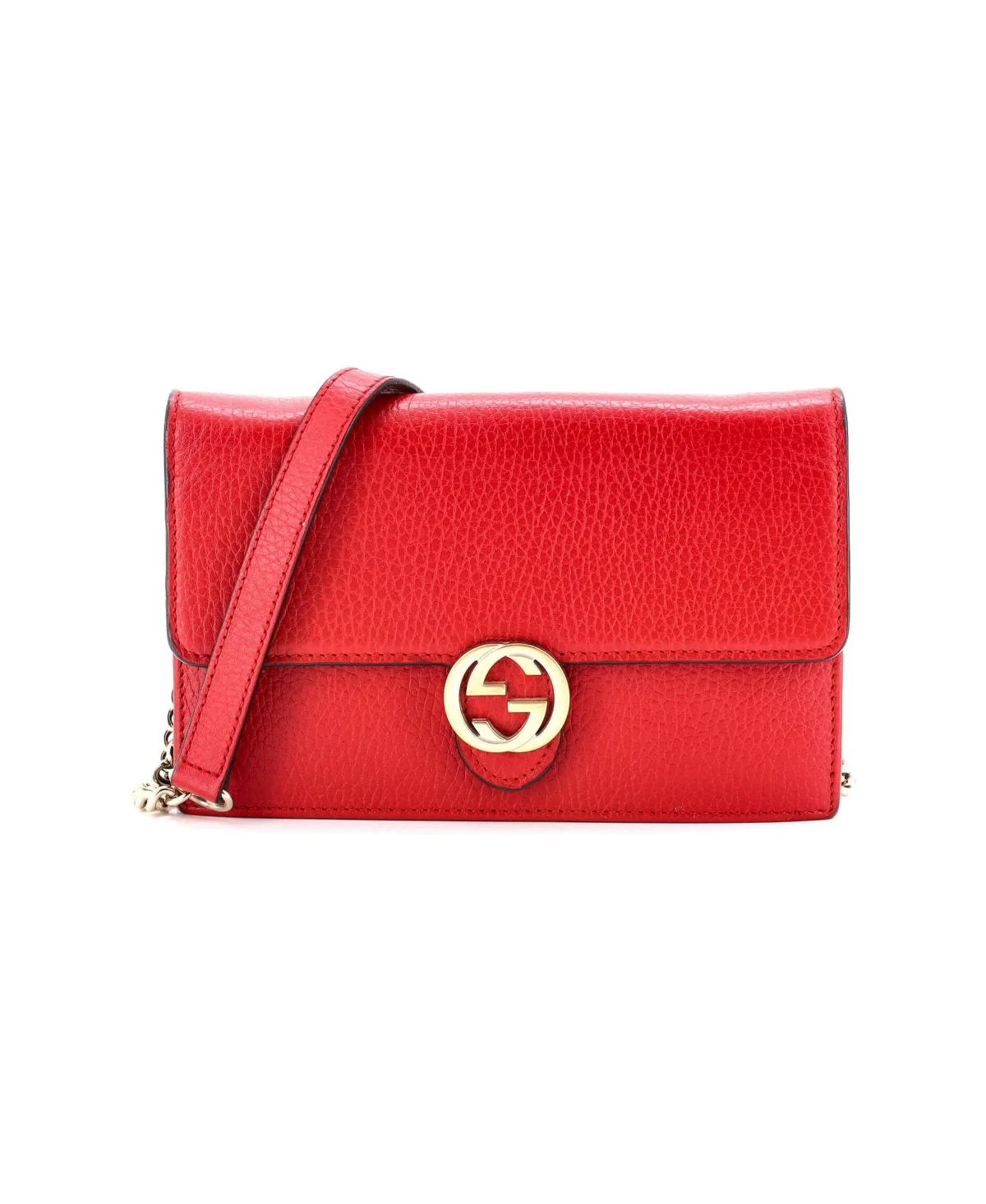 Pre-Owned Interlocking Wallet on Chain Leather by Gucci
