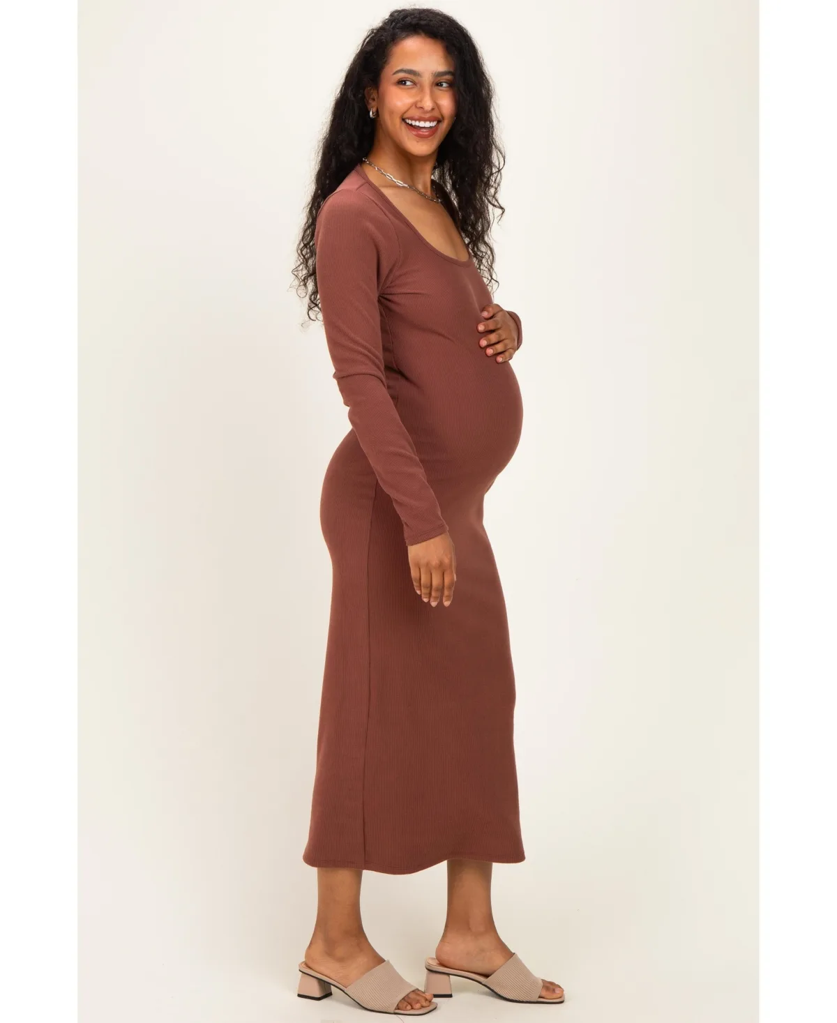Scoop Neck Long Sleeve Midi Dress by PinkBlush