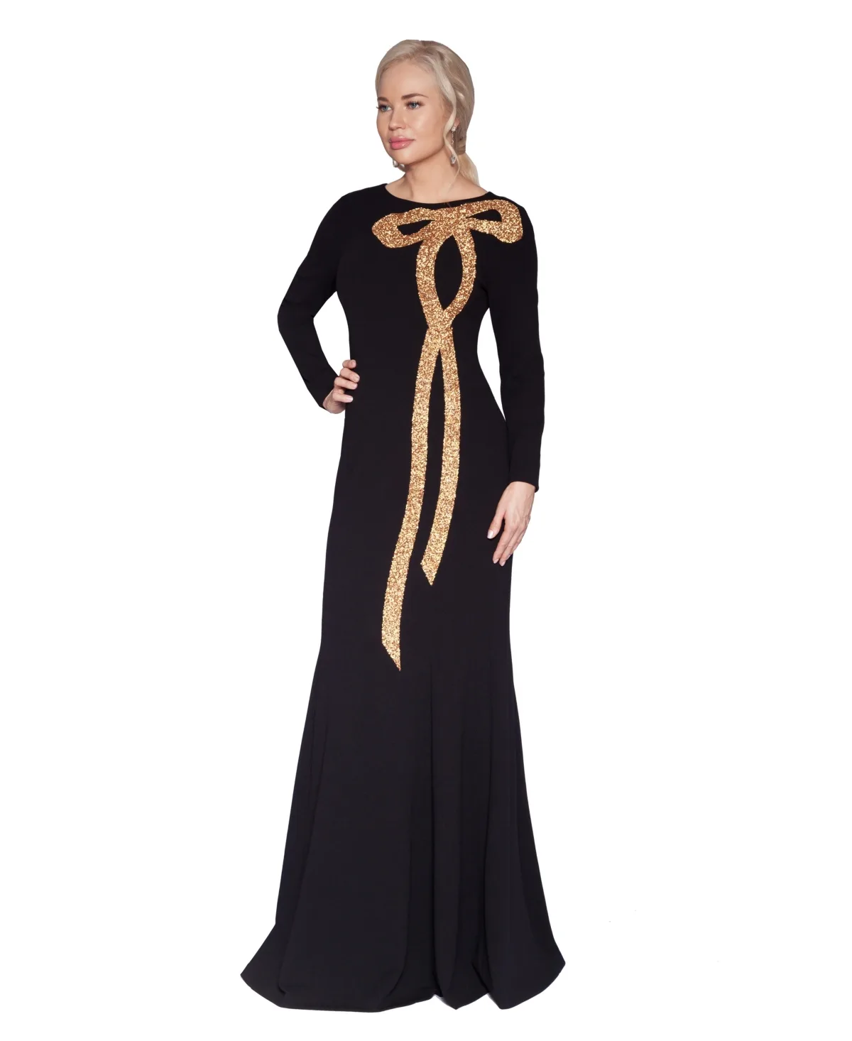 White Tie by Shani Bow Trim Detail Gown by White Tie by Shani