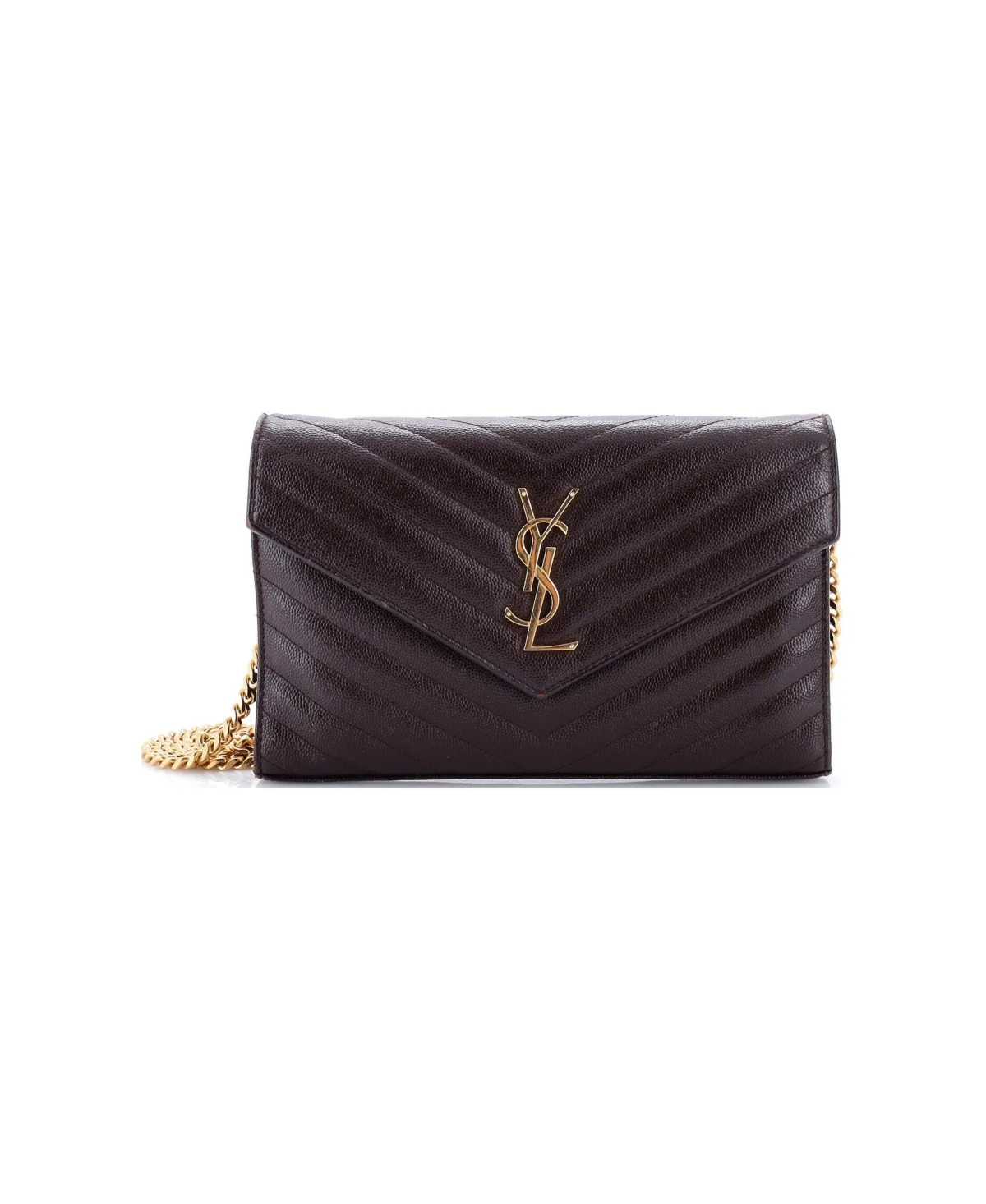 Pre-Owned Saint Laurent Medium Classic Monogram Wallet on Chain Matelasse Chevron Leather