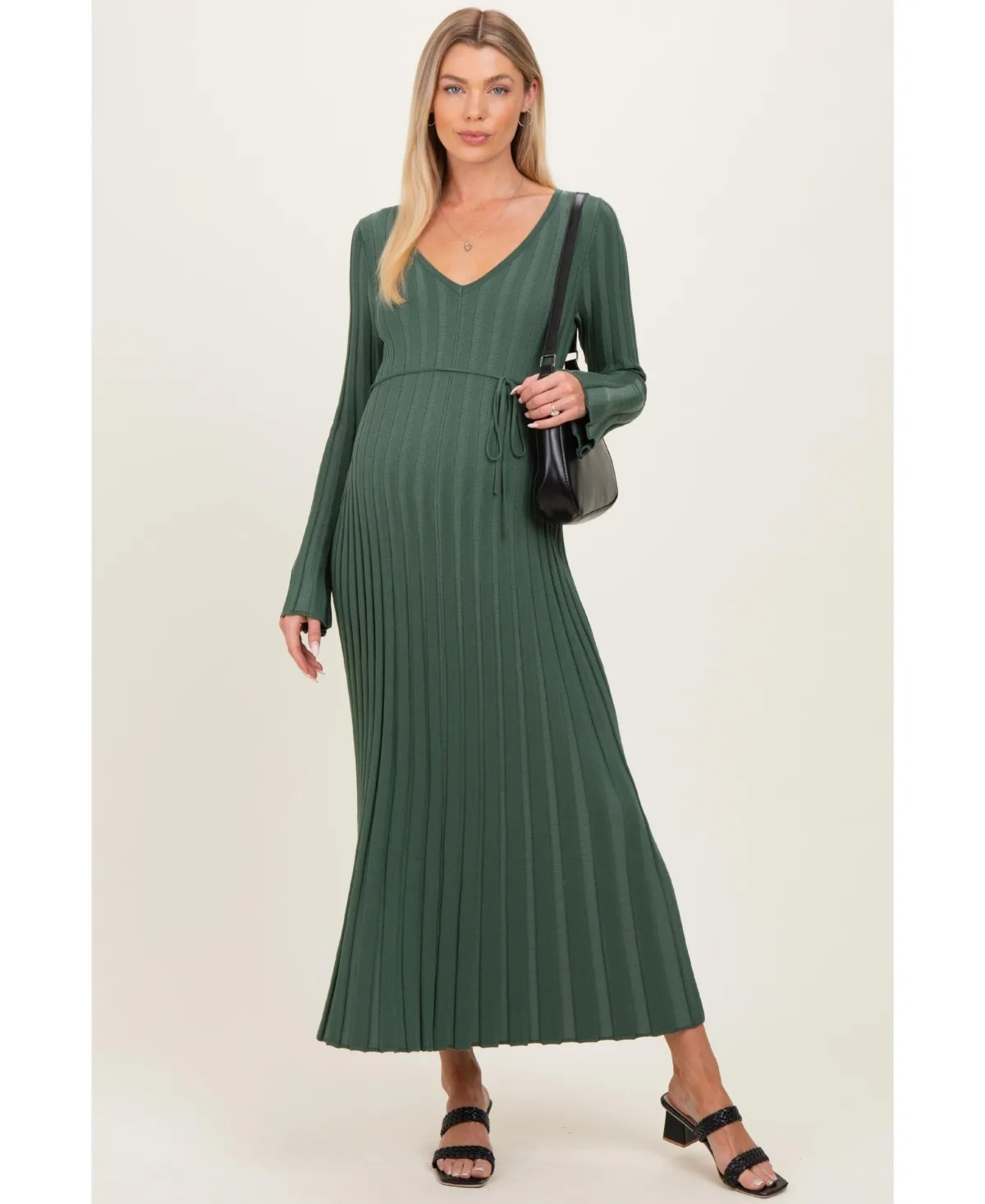Maternity Taupe Ribbed Knit Maxi Dress by PinkBlush