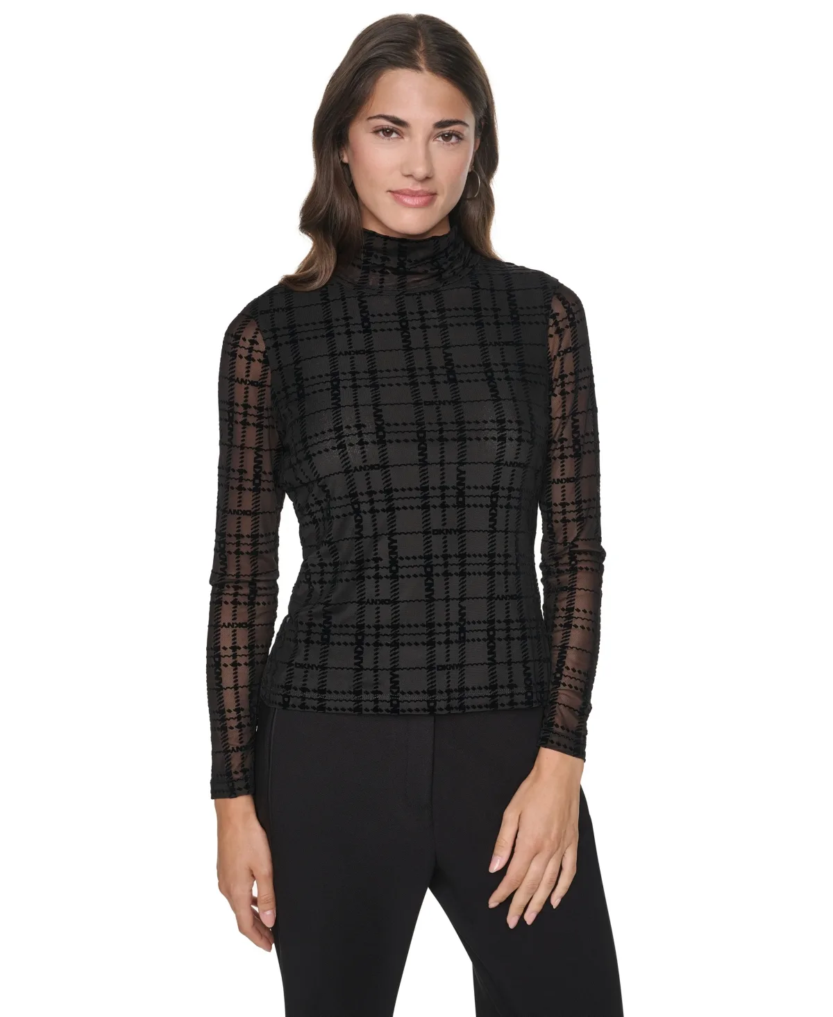 Long-Sleeve Sheer Mock-Neck Blouse by DKNY