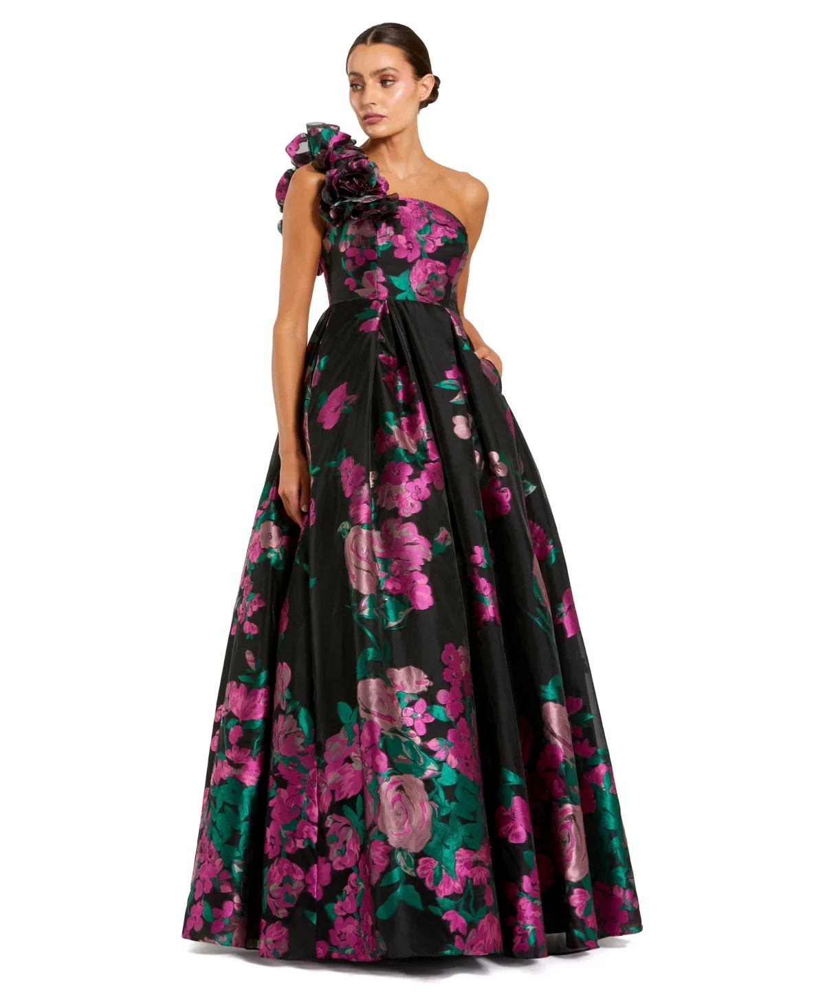 Mac Duggal One Shoulder Floral Brocade Ballgown by M.A.C.