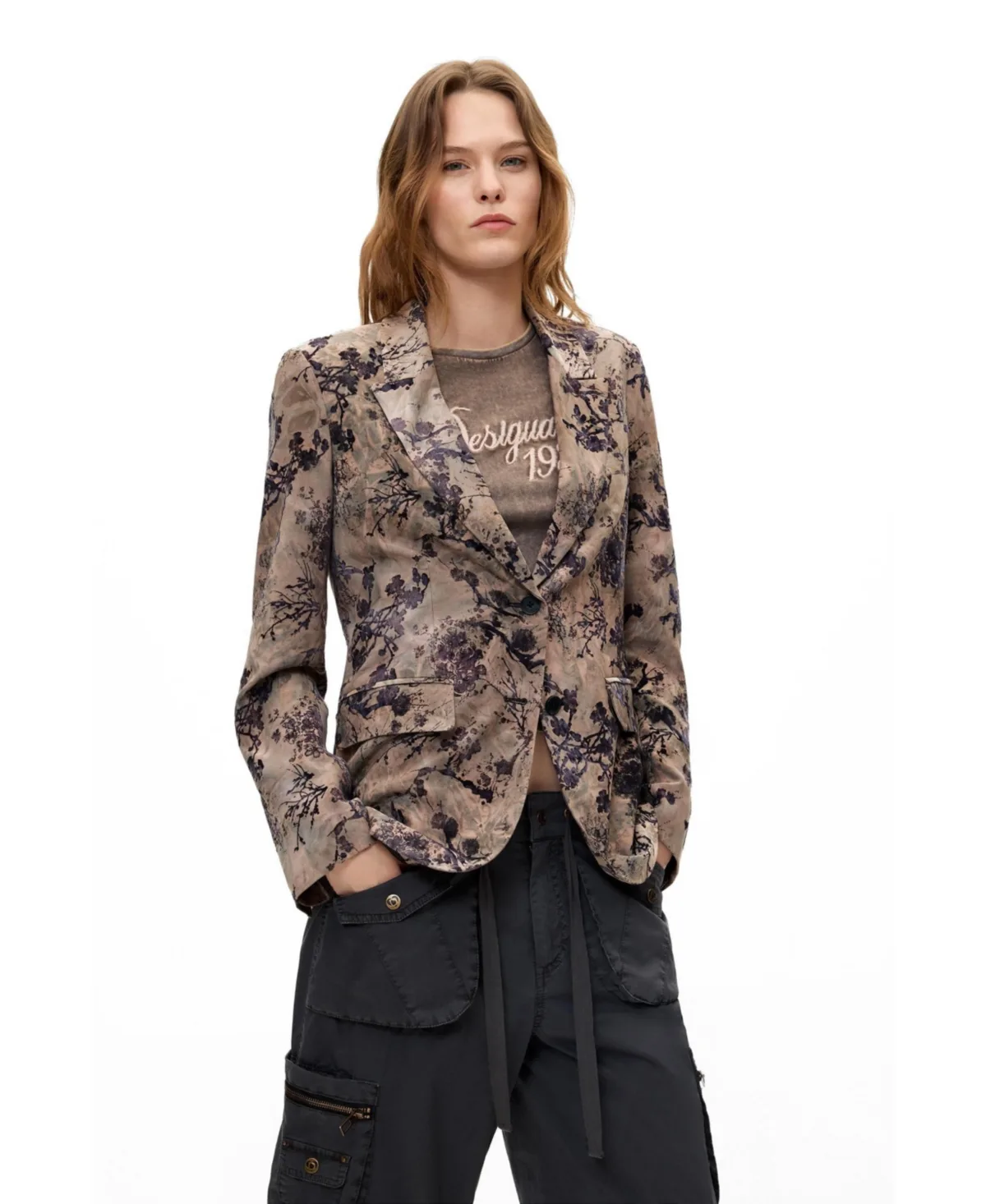 Flocked Long-Sleeve Single-Button Blazer by Desigual