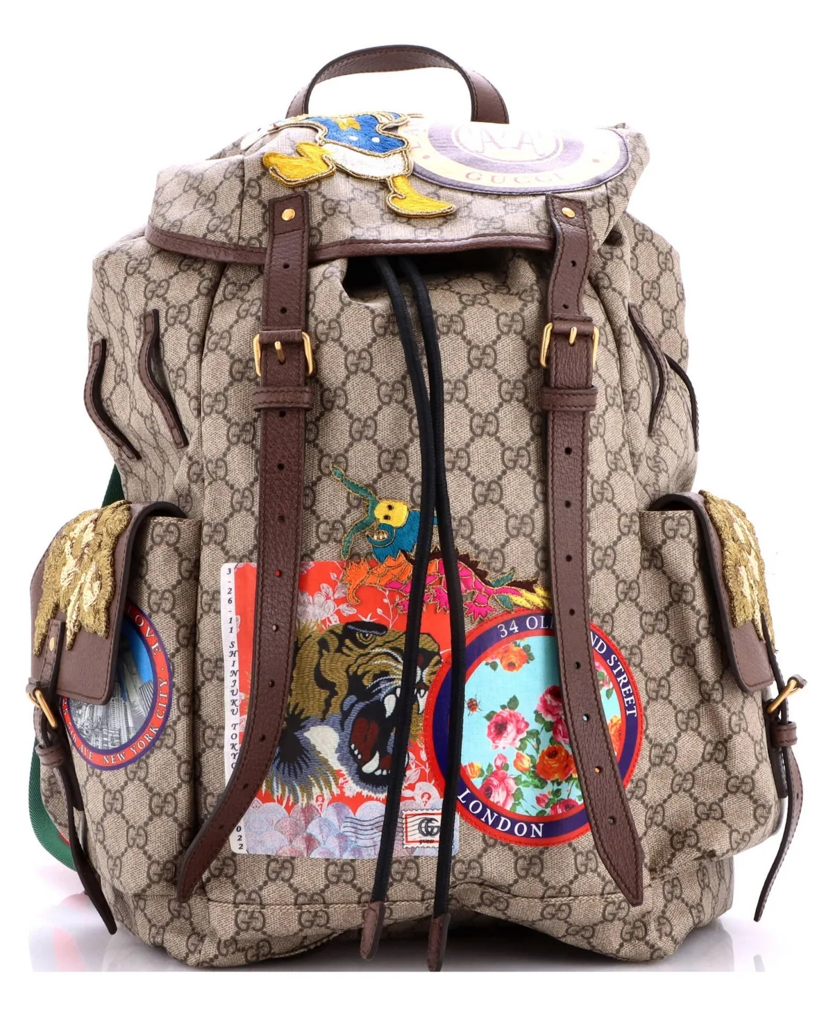 Pre-Owned Gucci Large Donald Duck Soft Backpack GG Coated Canvas with Applique by Gucci
