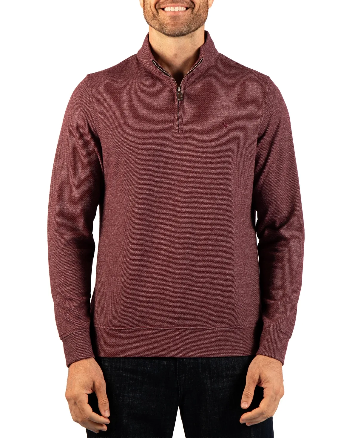 Brushed Melange Twill Quarter Zip Sweater