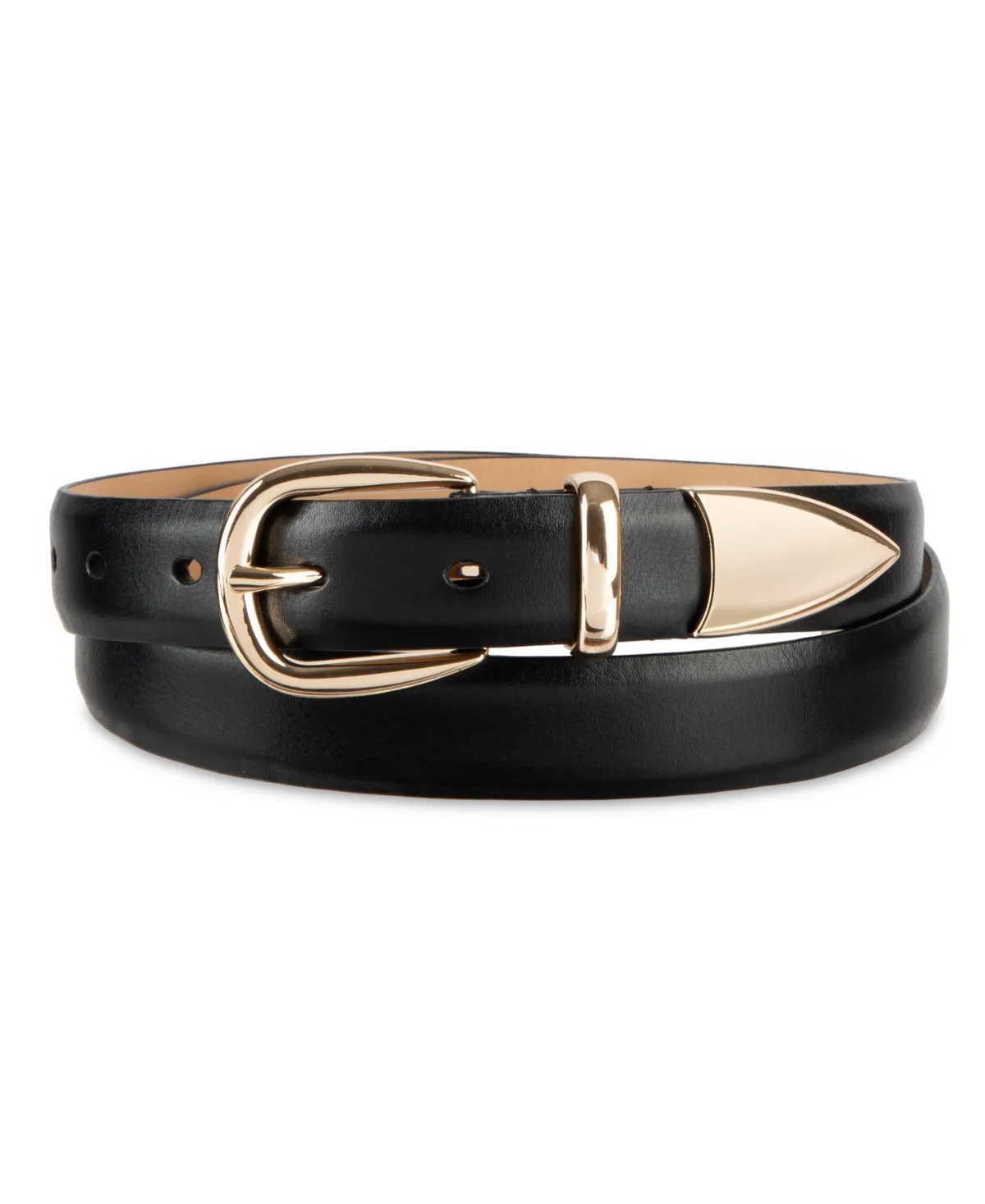 Skinny Leather Gold-Tone Belt by Calvin Klein