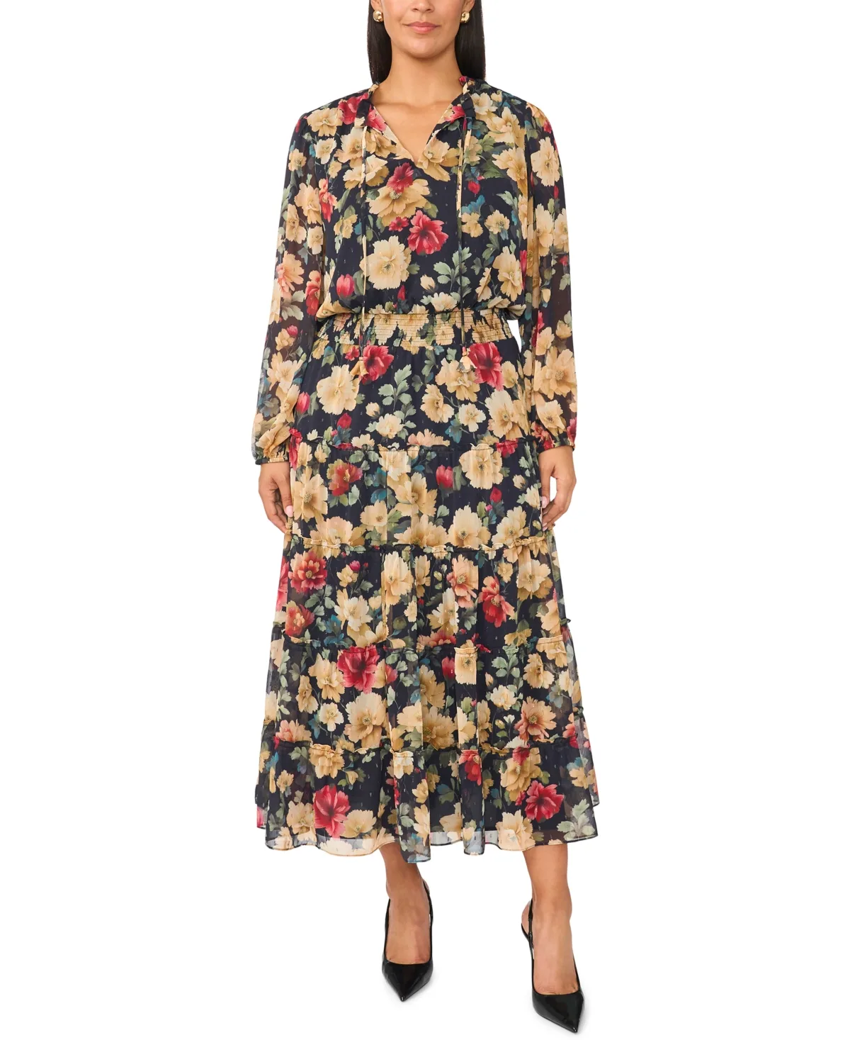 Long-Sleeve Tiered Ruffle Maxi Dress by Vince Camuto