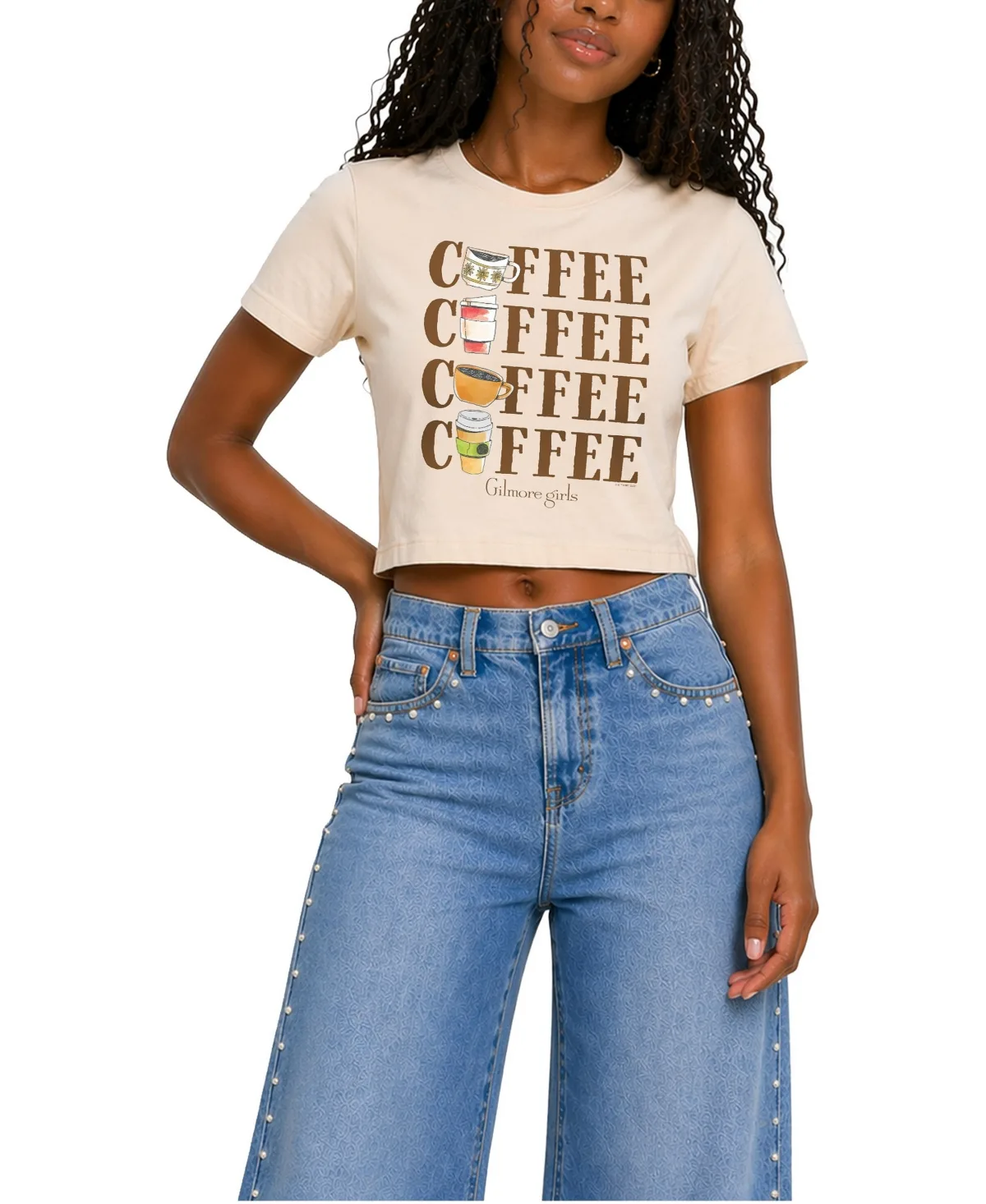 Coffee, Coffee, Coffee Cropped Graphic Short-Sleeve T-Shirt