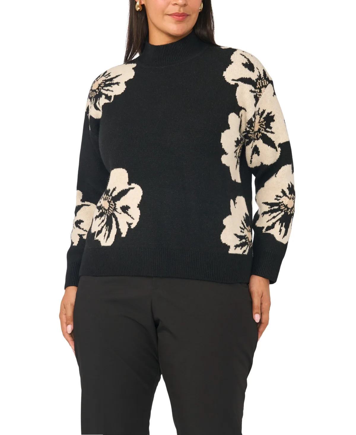 Floral Mock Neck Long-Sleeve Sweater by Vince Camuto