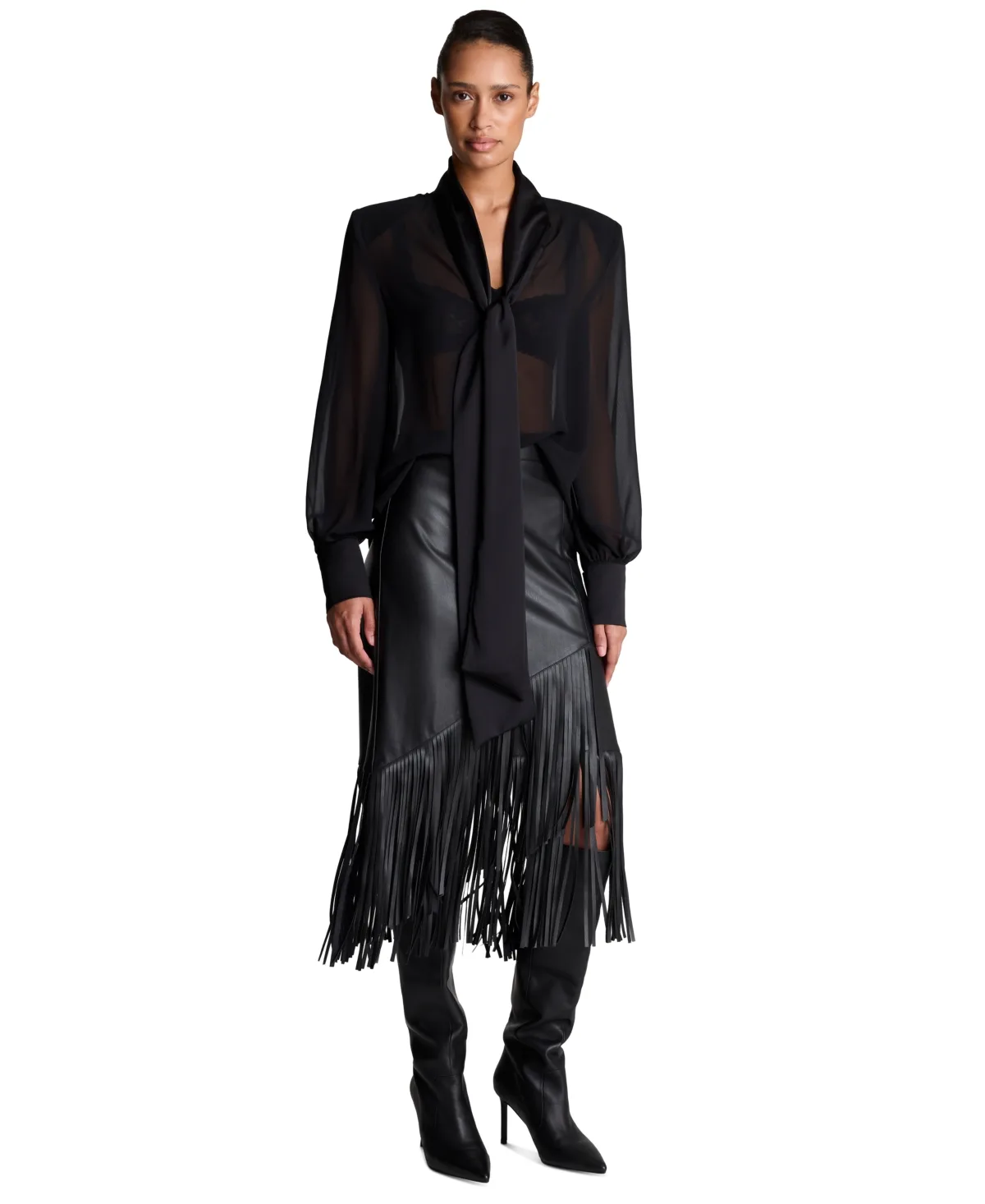 Tie-Neck Sheer Balloon-Sleeve Blouse by Kenneth Cole