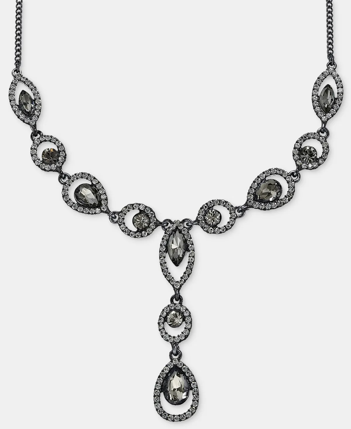 Glass Crystal Jet Statement Mixed Metal Y Necklace, 16"