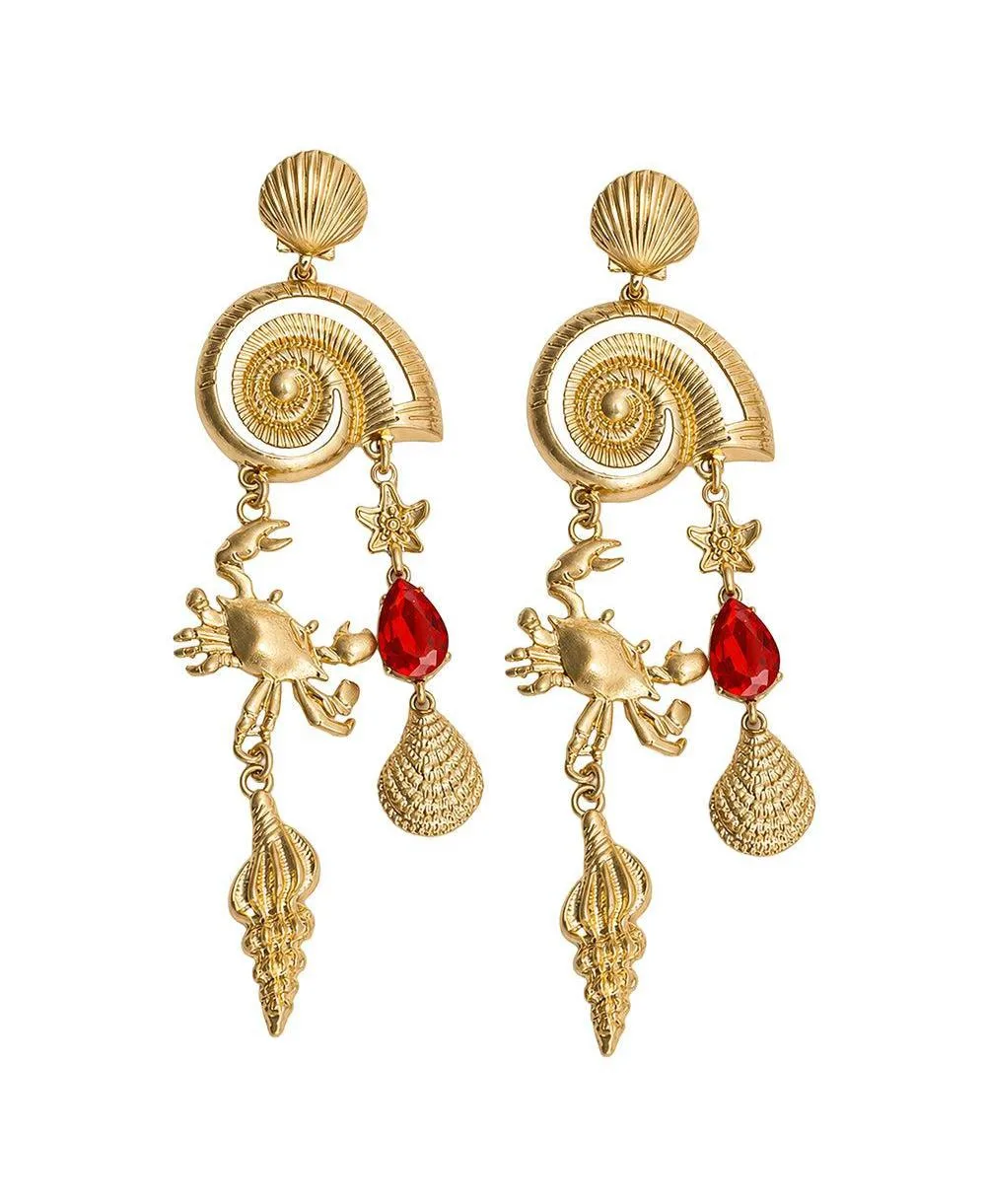 Gold-Tone Crystal Statement Ocean Charm Drop Earrings by Sohi
