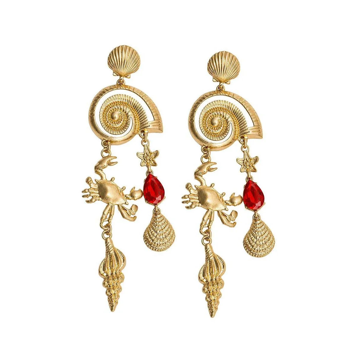 Gold-Tone Crystal Statement Ocean Charm Drop Earrings by Sohi