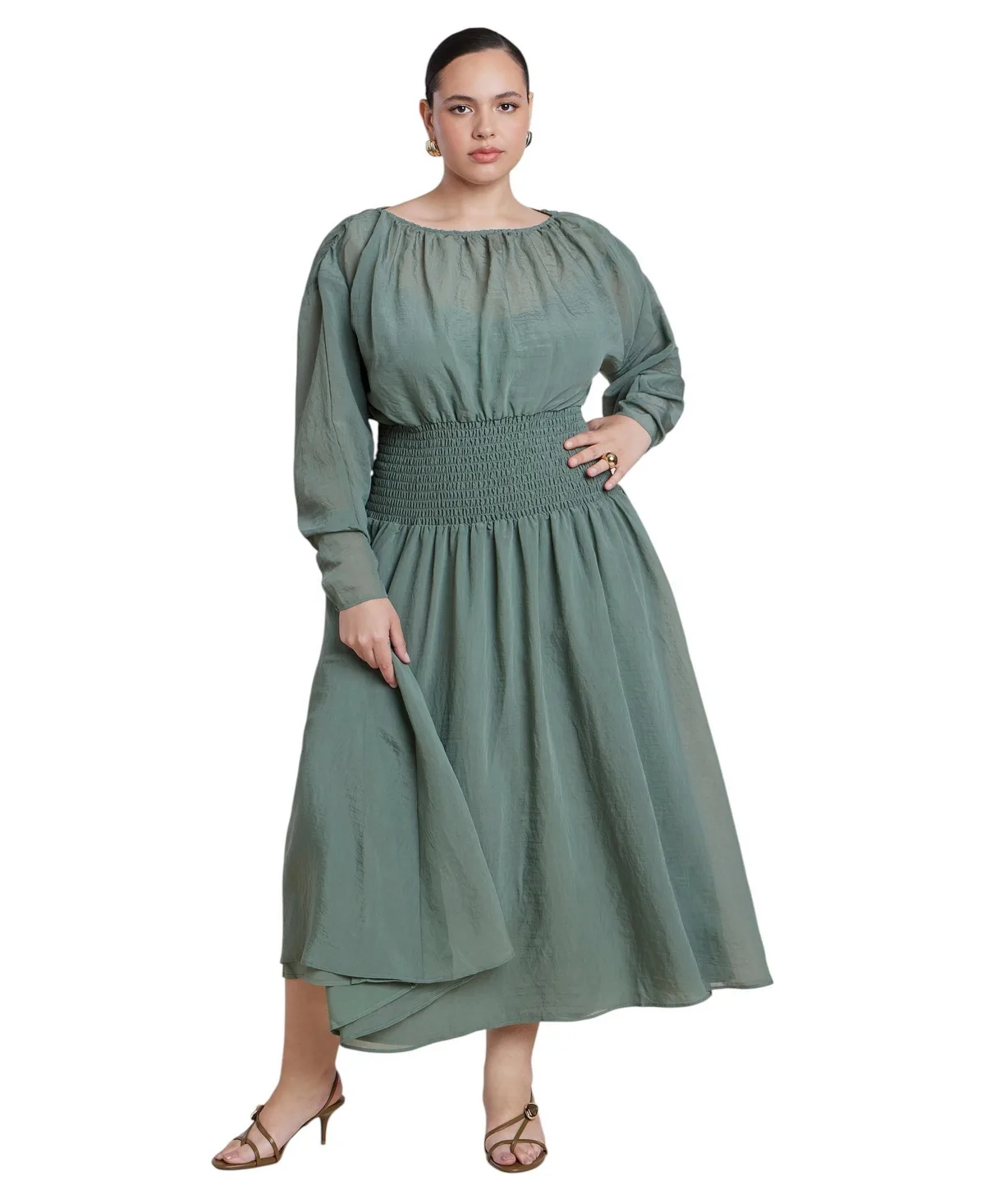 Dramatic Sleeve Smocked Midi Dress by Eloquii