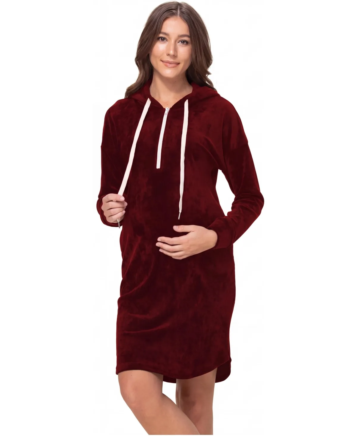 Maternity Velour Nursing Half-Zip Hoodie Dress by Hello Miz