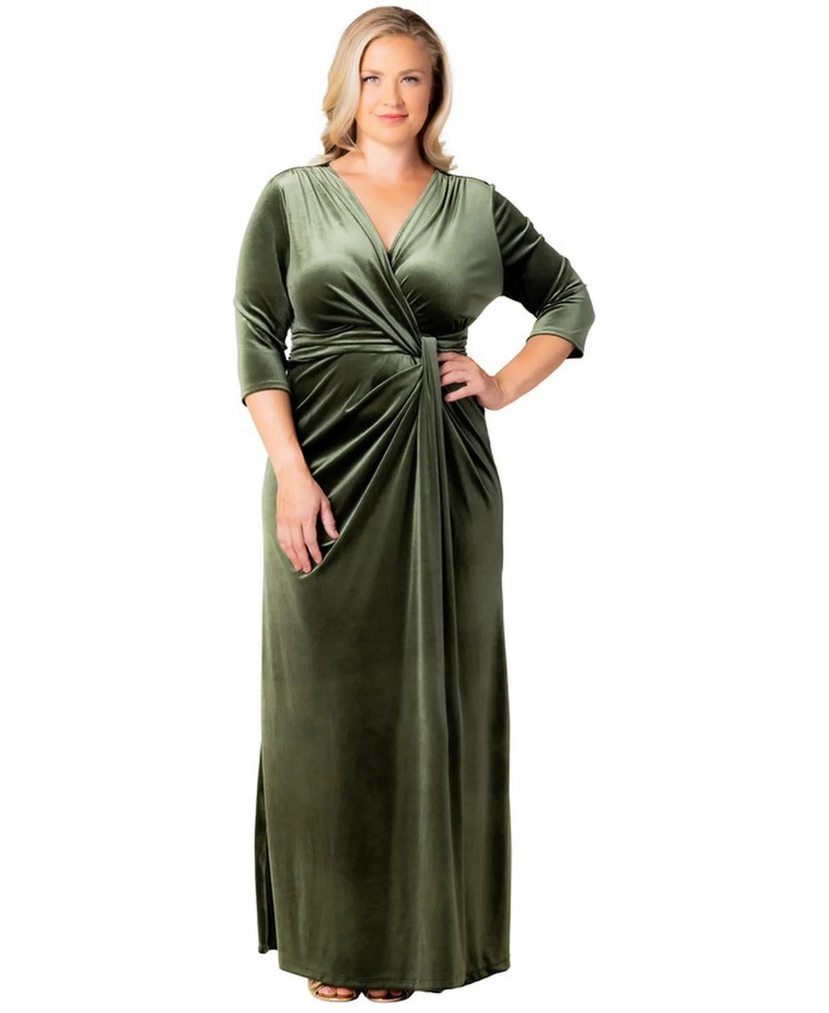 Versailles Velvet Wrap 3/4-Sleeve Gown by Kiyonna