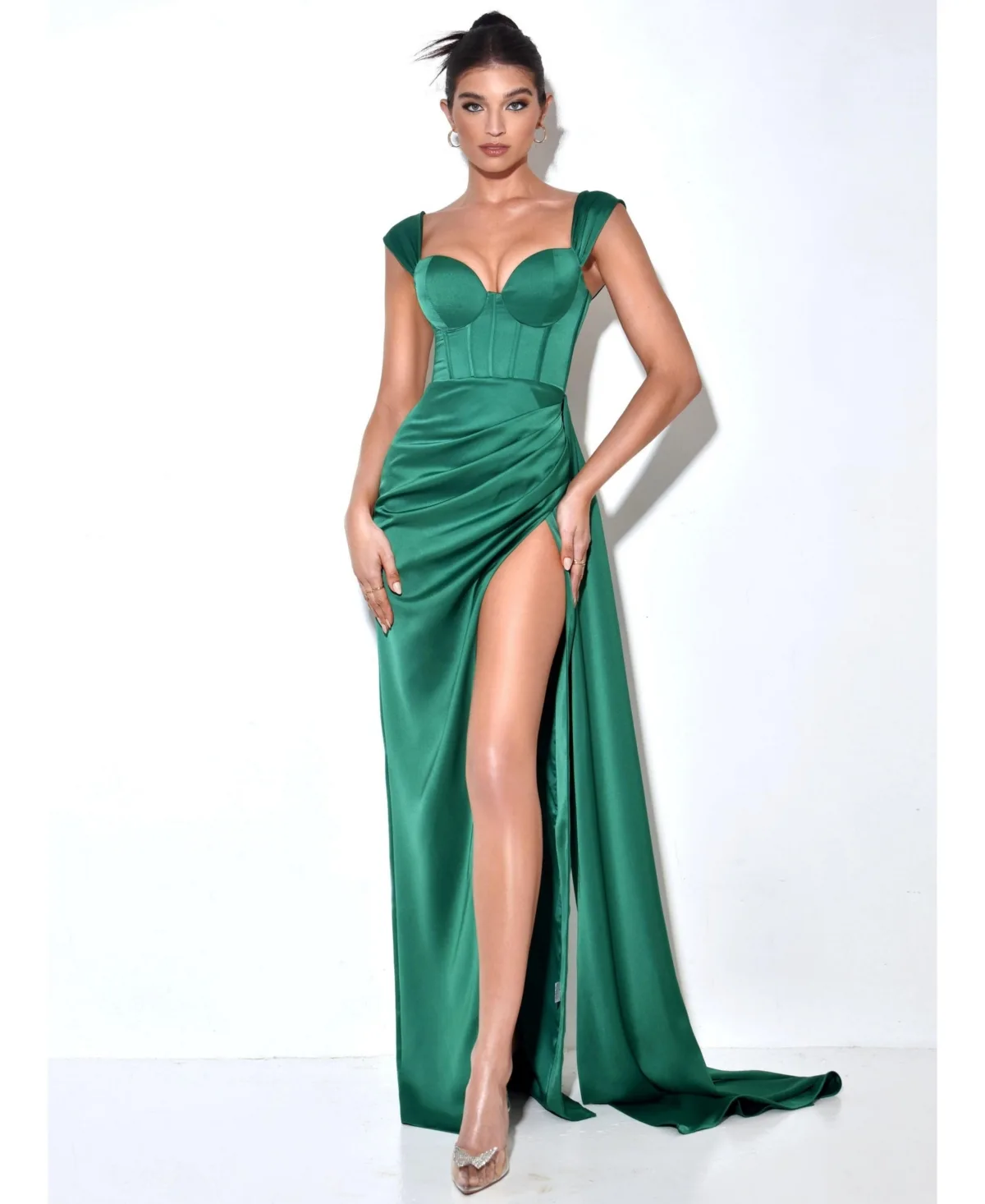 Zayda High Slit Corset Satin Gown by Miss Circle