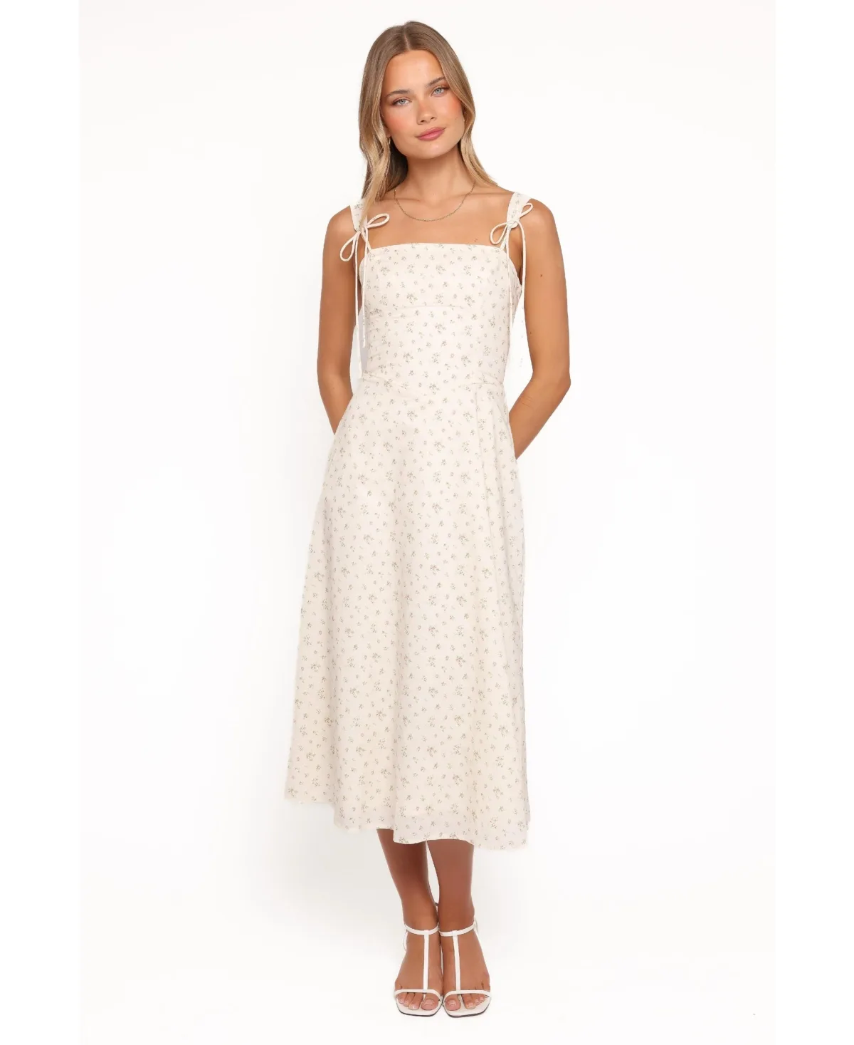 Clarissa Floral A-Line Square Neckline Midi Dress