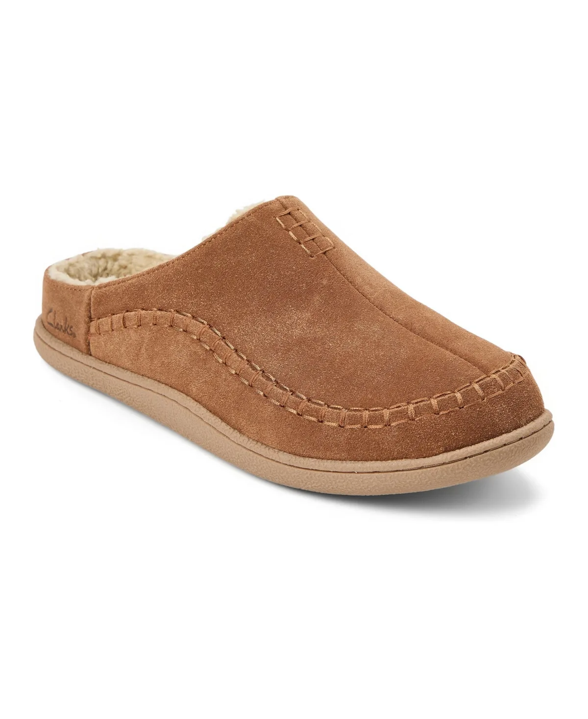 Suede Stitch Genuine Cow Suede Memory-Foam Clog Slippers