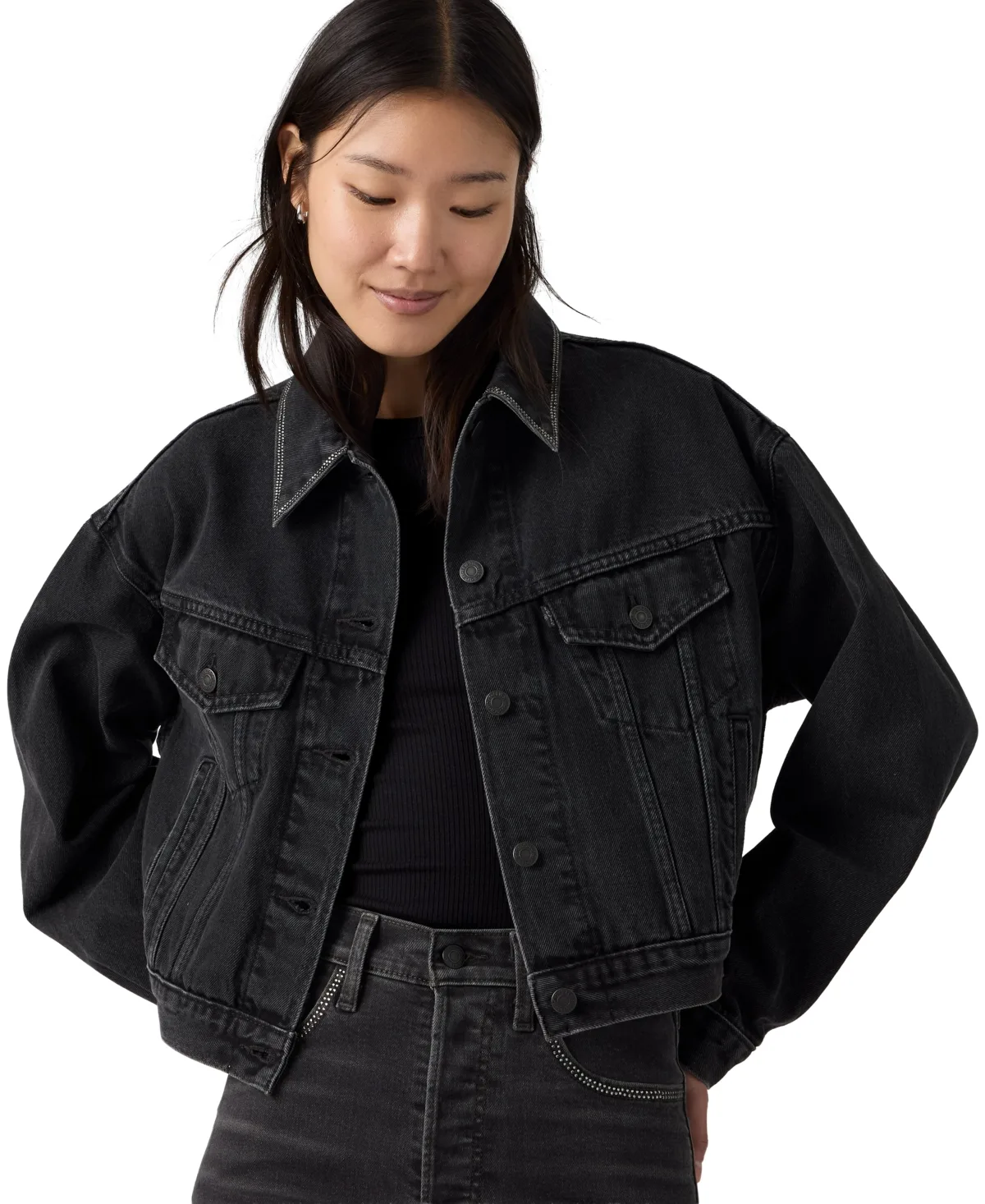 Rhinestone Shrunken 90s Cropped Relaxed-Fit Denim Jacket by Levi's
