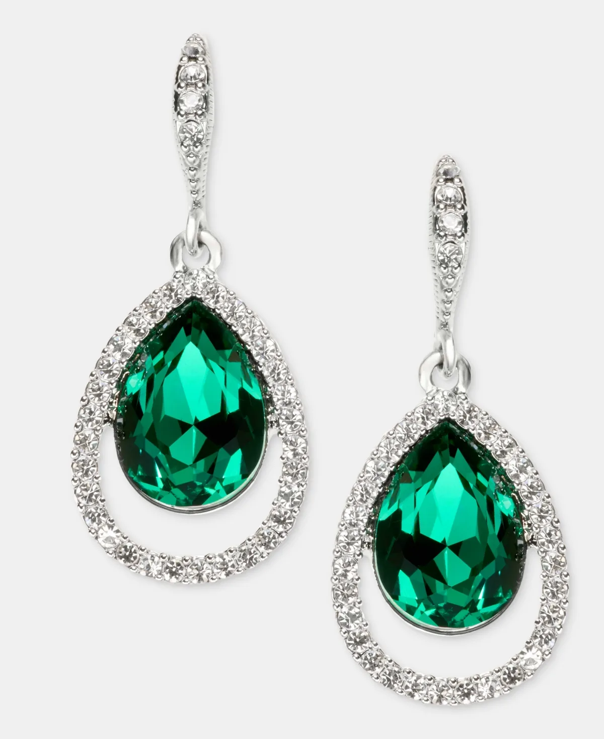 Gold-Tone Mixed Metal Crystal Open Pave Pear Drop Earrings