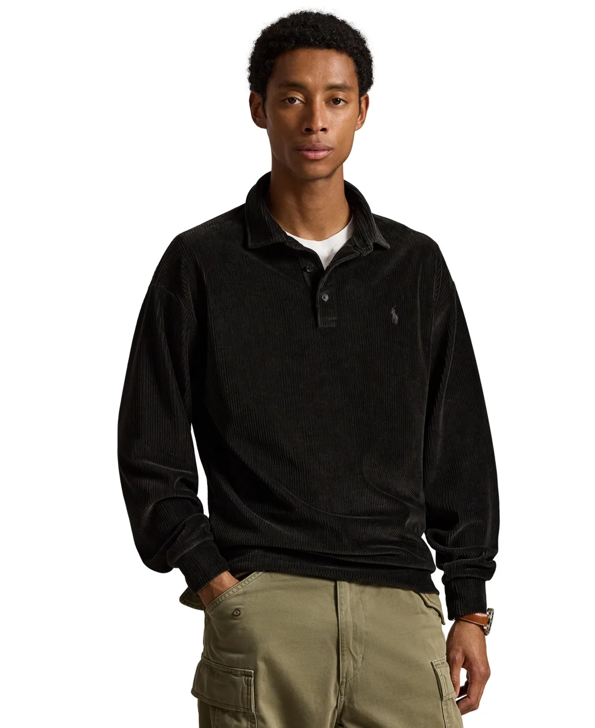 Long-Sleeve Relaxed-Fit Knit-Corduroy Polo by Polo Ralph Lauren