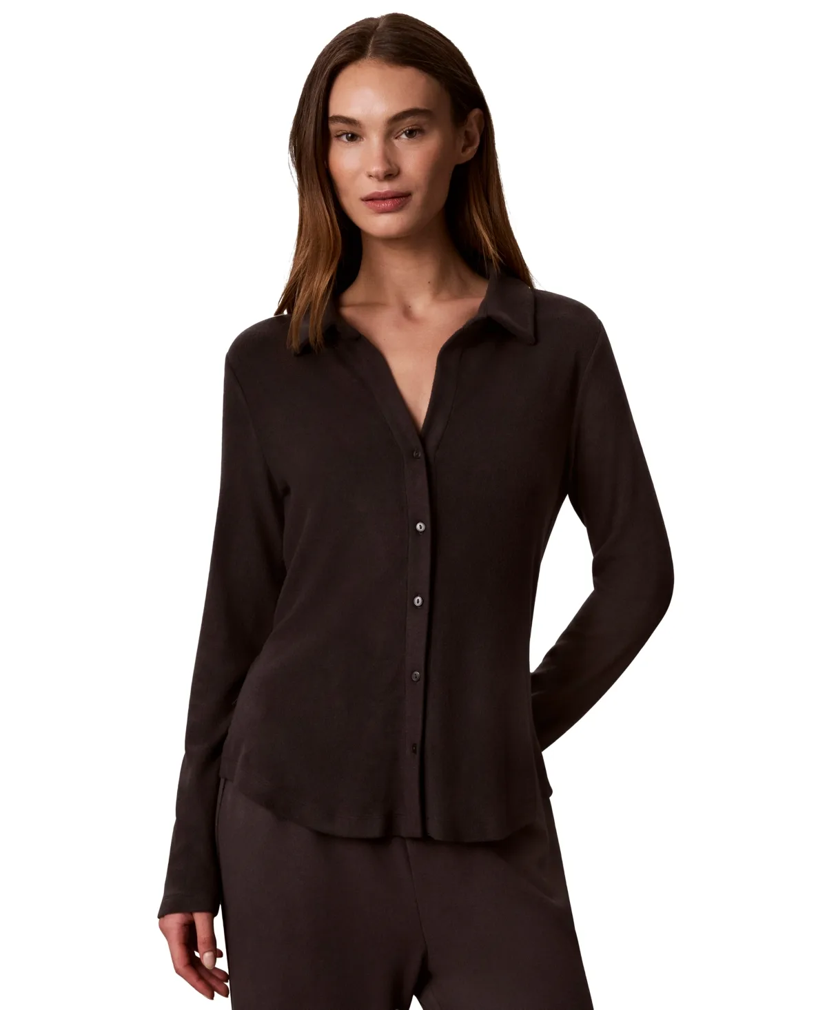 Slim Brushed Interlock Long-Sleeve Pajama Top by Calvin Klein