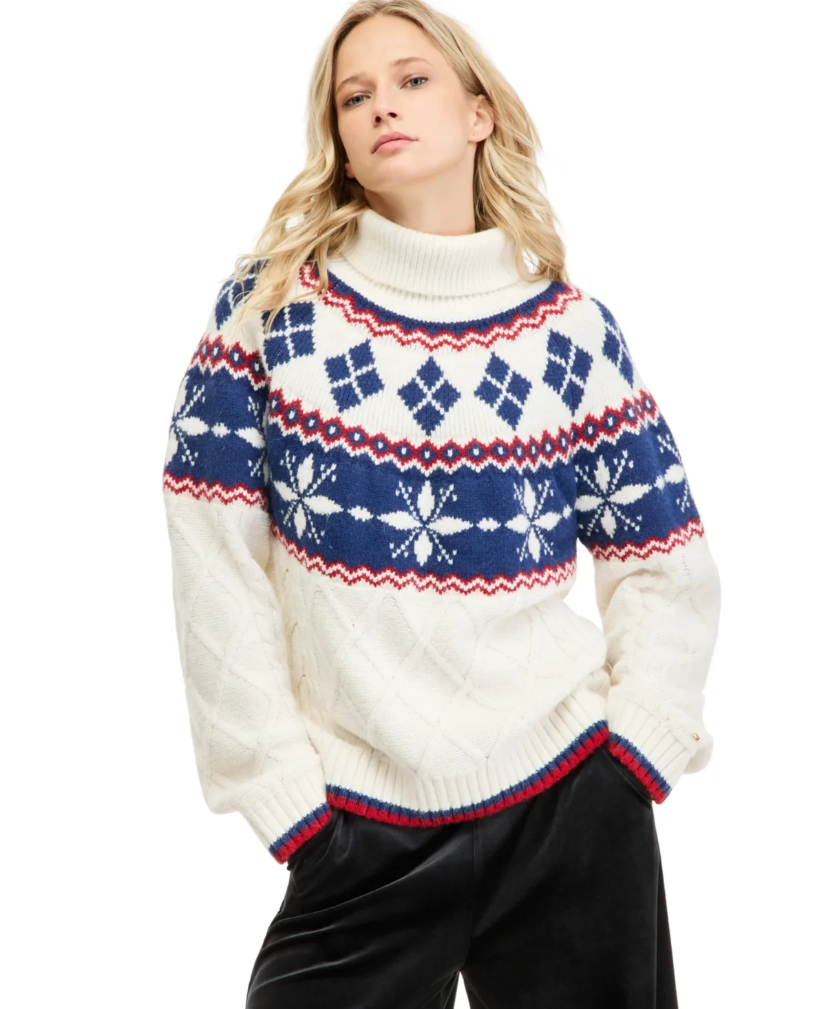 Fair-Isle Cable-Knit Mock-Neck Sweater by Tommy Hilfiger