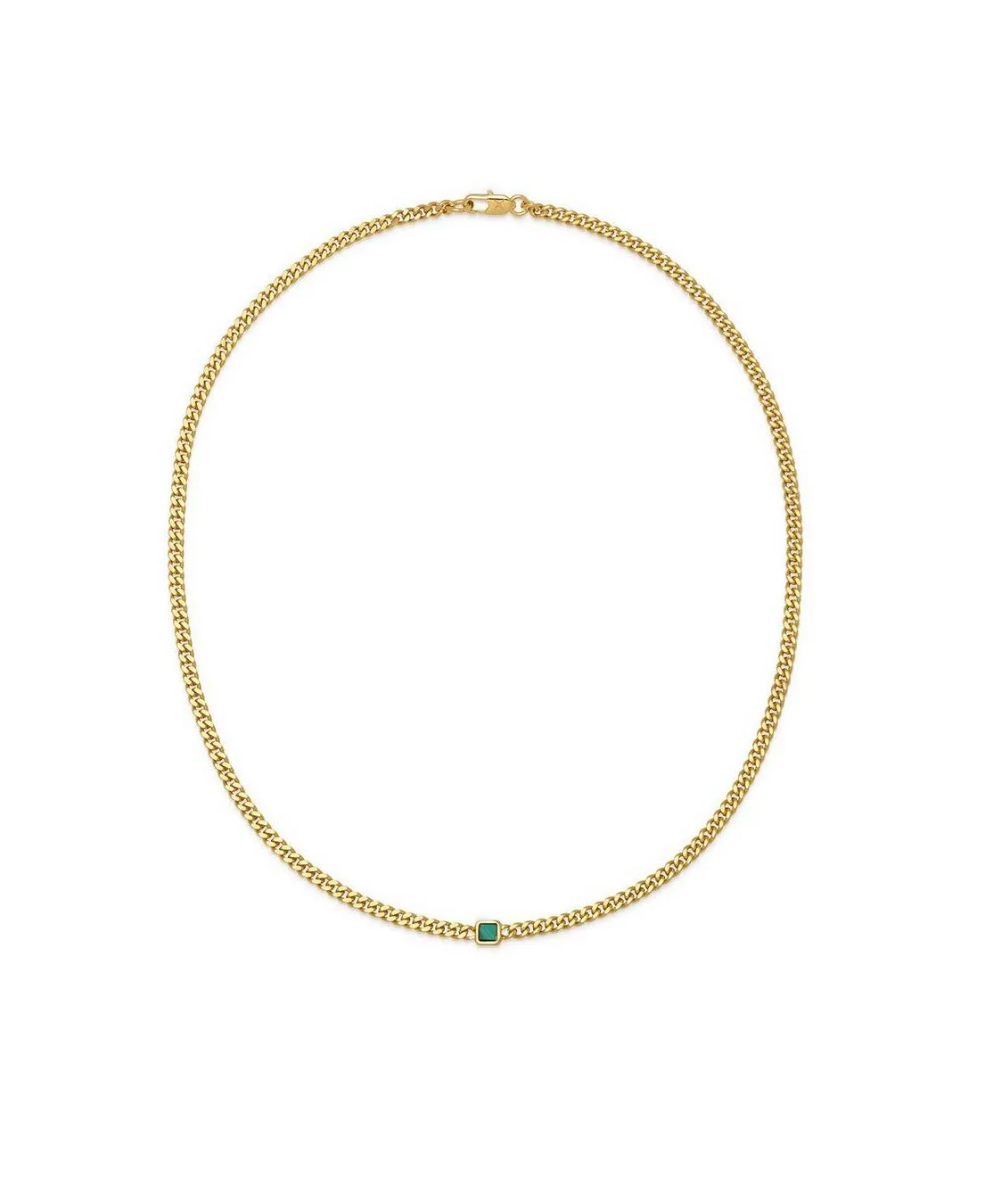 Pea Malachite Stone Curb Chain Short Necklace by Yoj