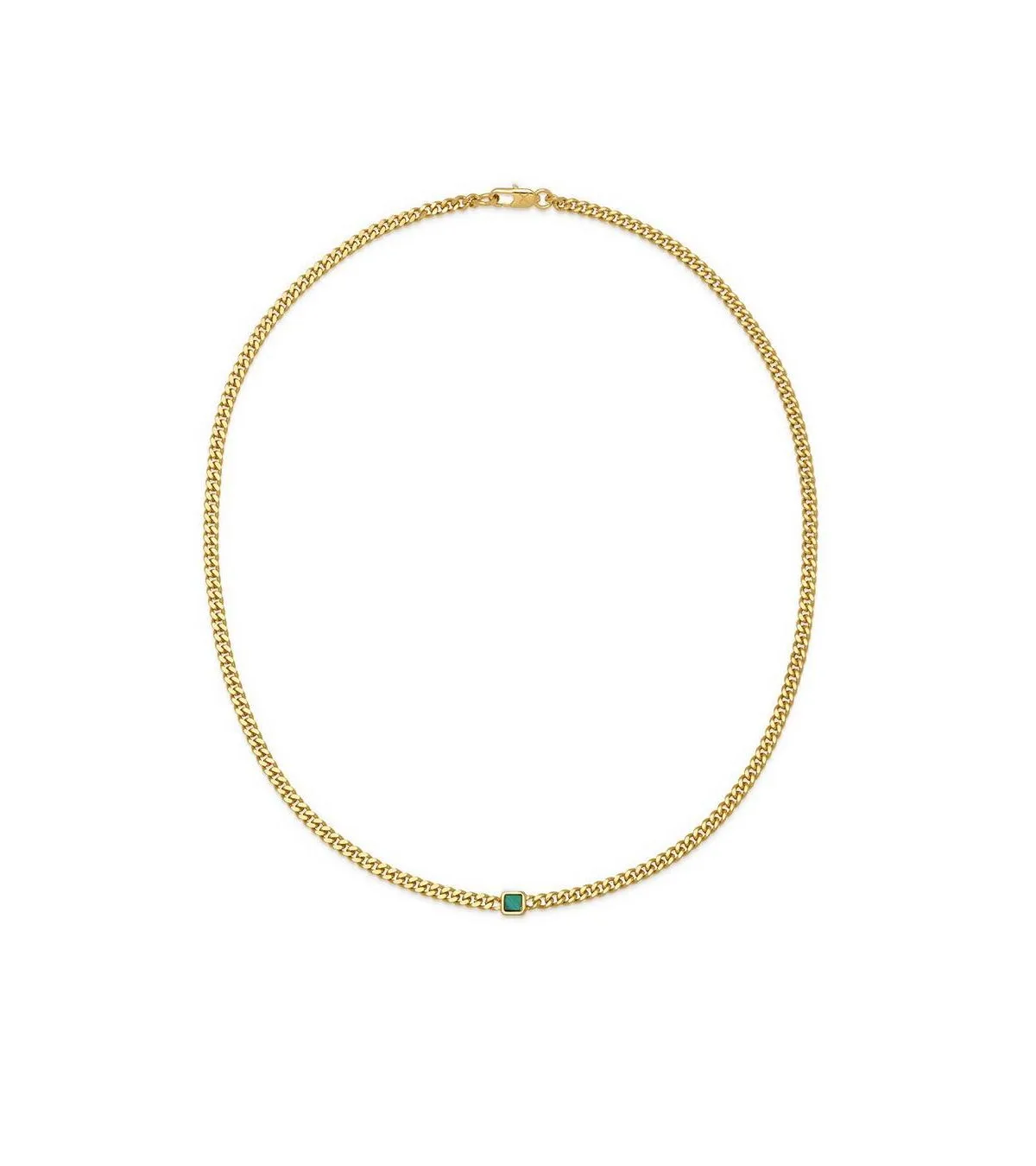 Pea Malachite Stone Curb Chain Short Necklace by Yoj