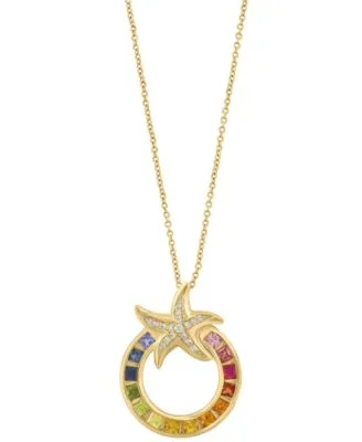 Diamond Multi Gemstones Pendant Necklace Ring in 14k Yellow Gold by Effy Collection