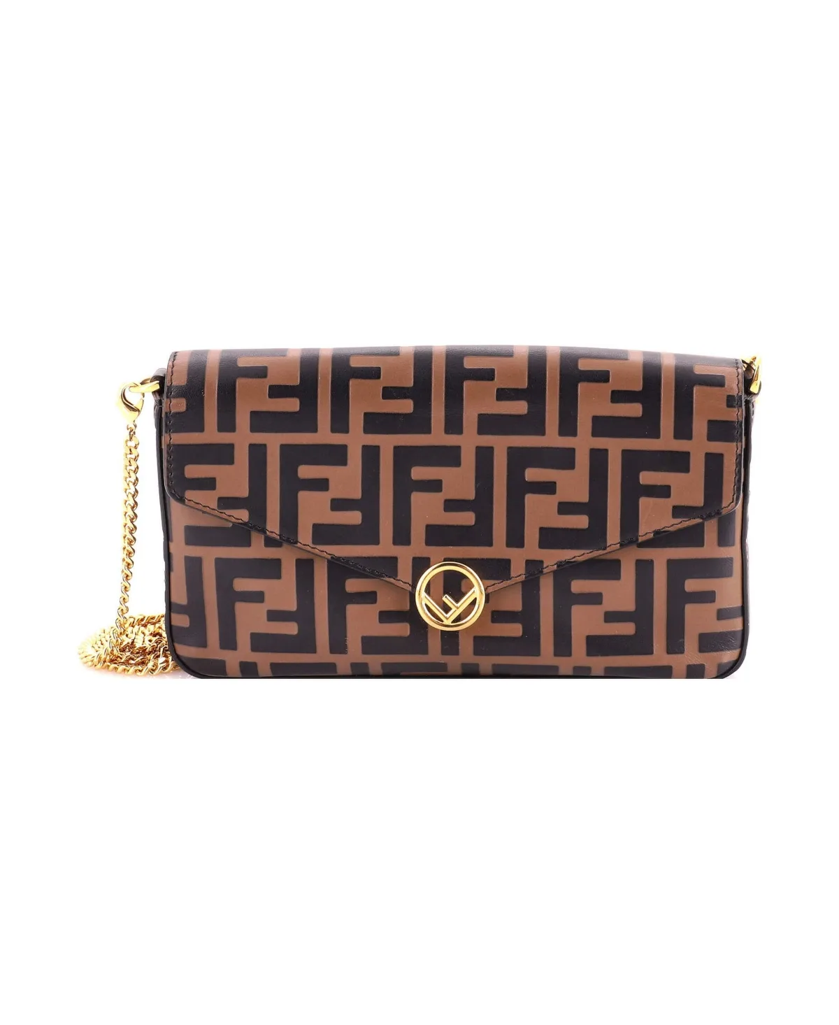 Pre-Owned Fendi F Is Fendi Envelope Clutch on Chain Zucca Embossed Leather by FENDI