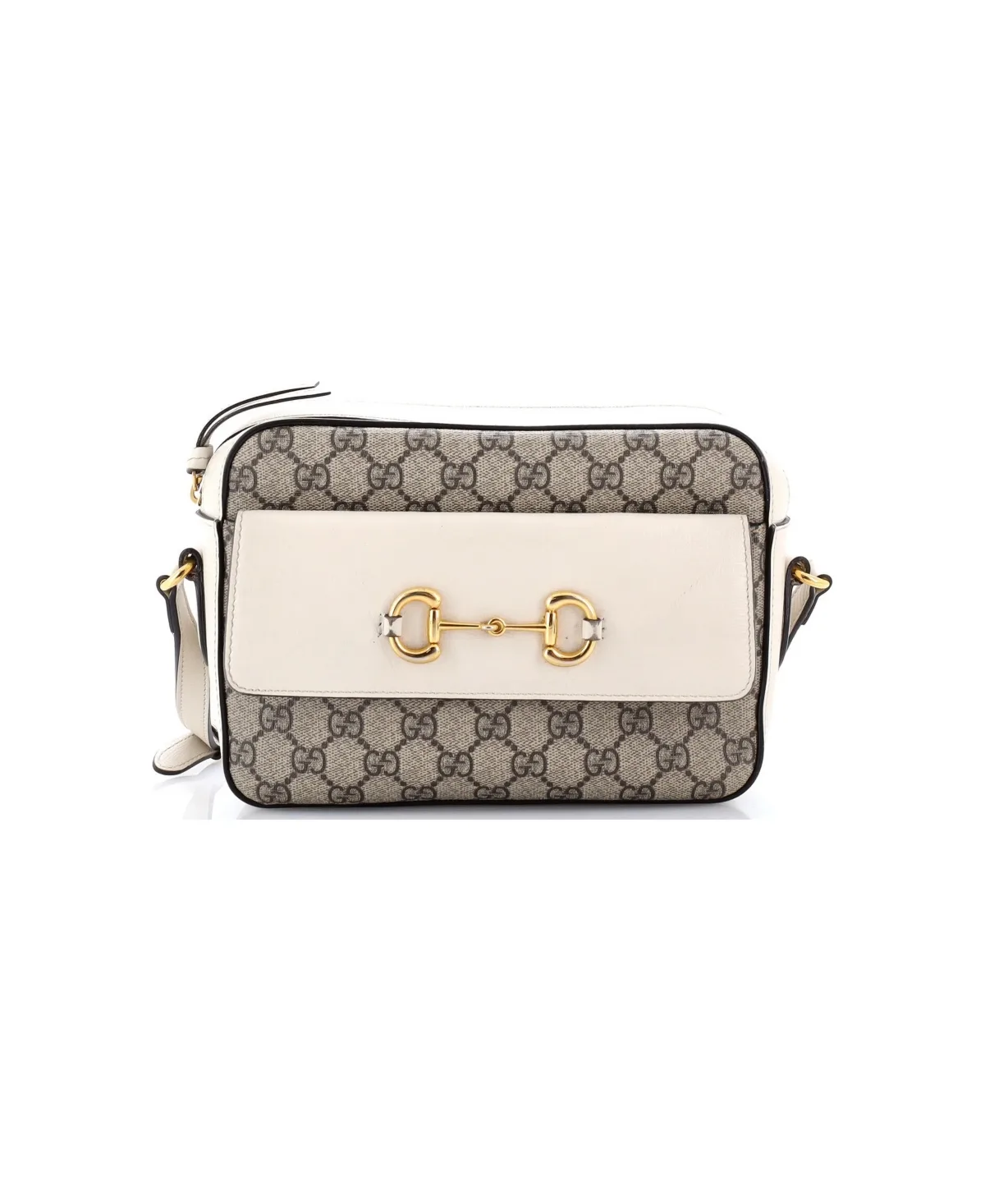 Pre-Owned Gucci Small Horsebit 1955 Flap Pocket Camera Bag Gg Coated Canvas and Leather by Gucci