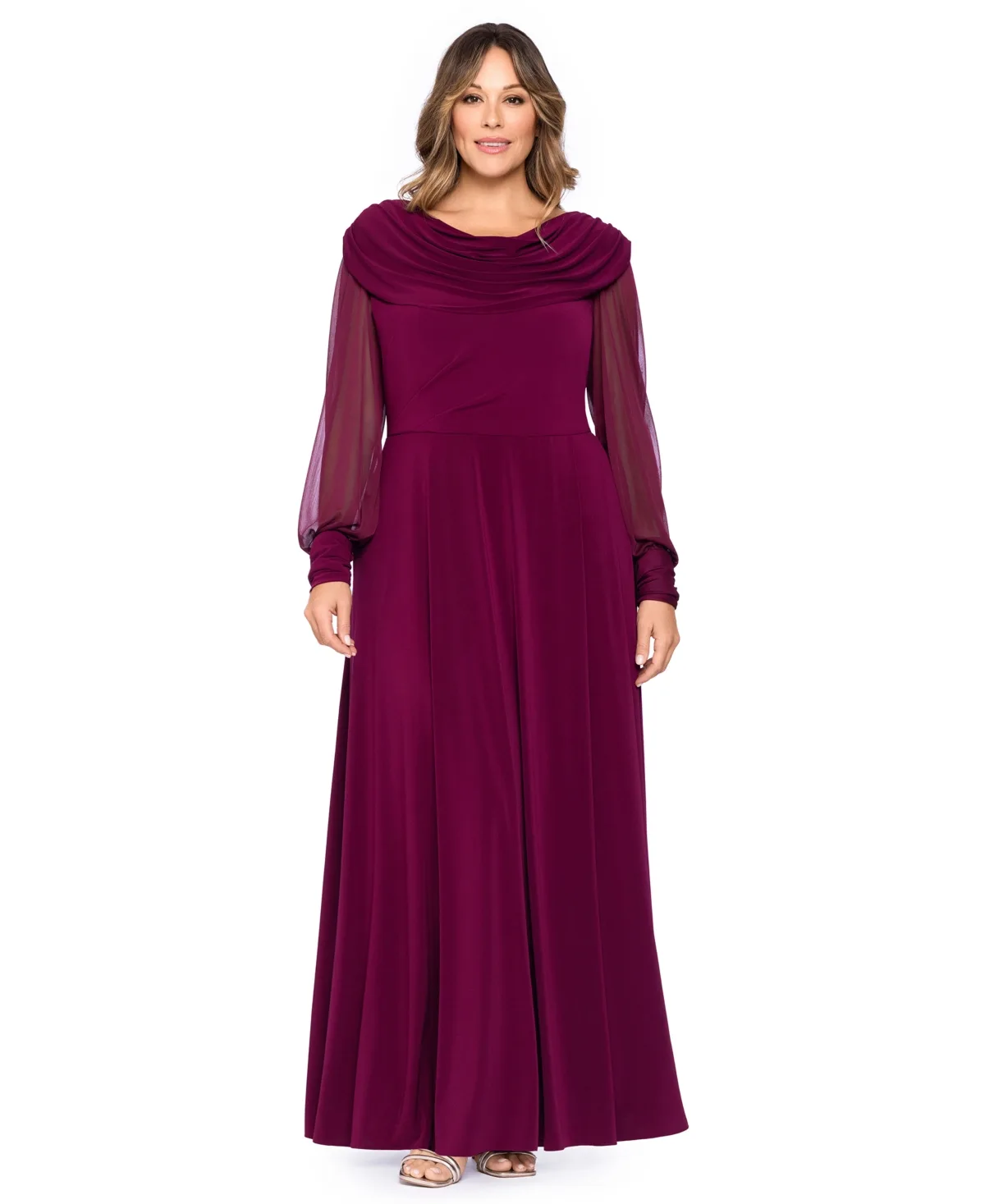 Cowl-Neck Long-Sleeve A-Line Dress