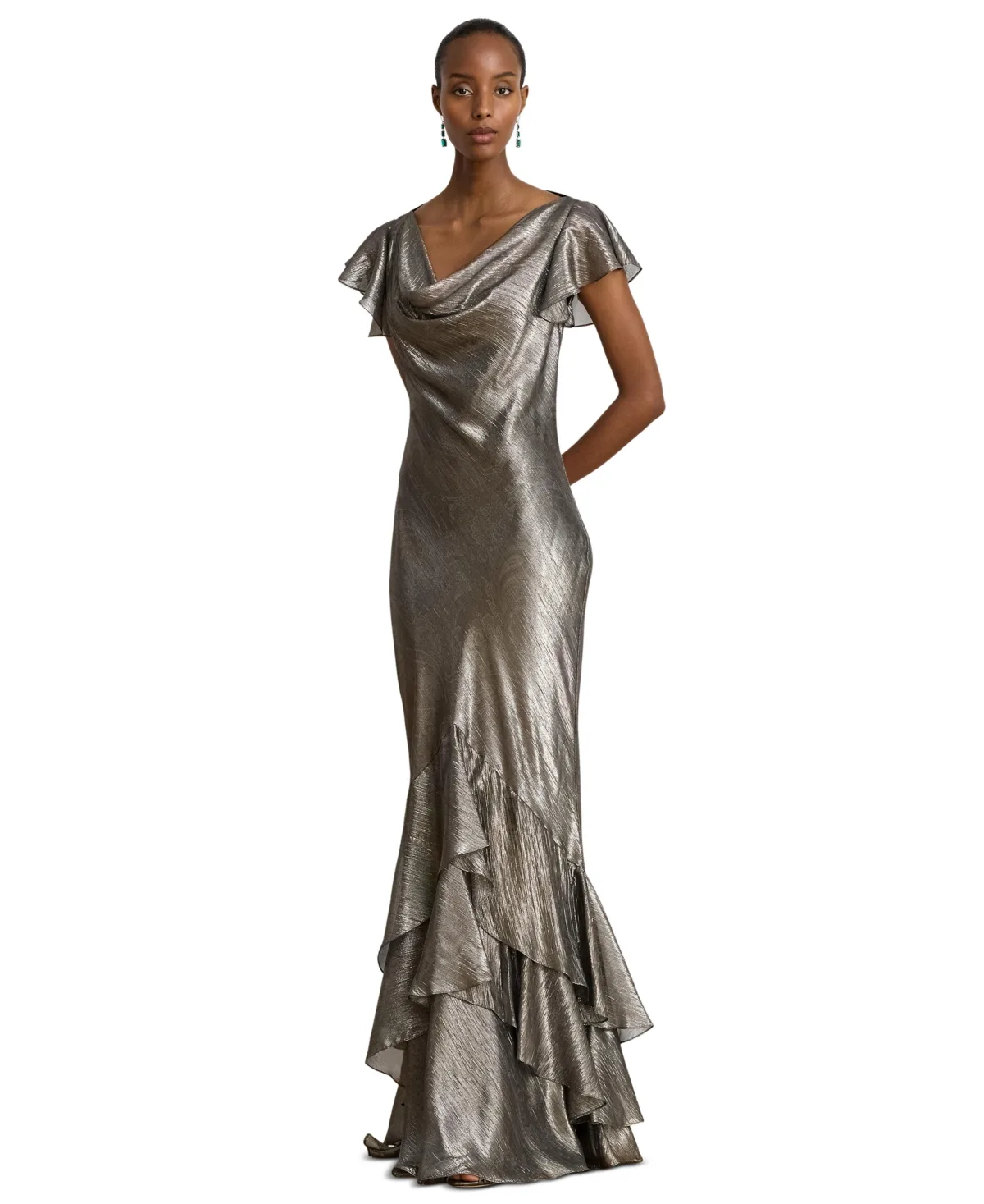 Lauren Ralph Lauren Cowl Neck Floor-Length Ruffle-Trim Gown by Ralph Lauren