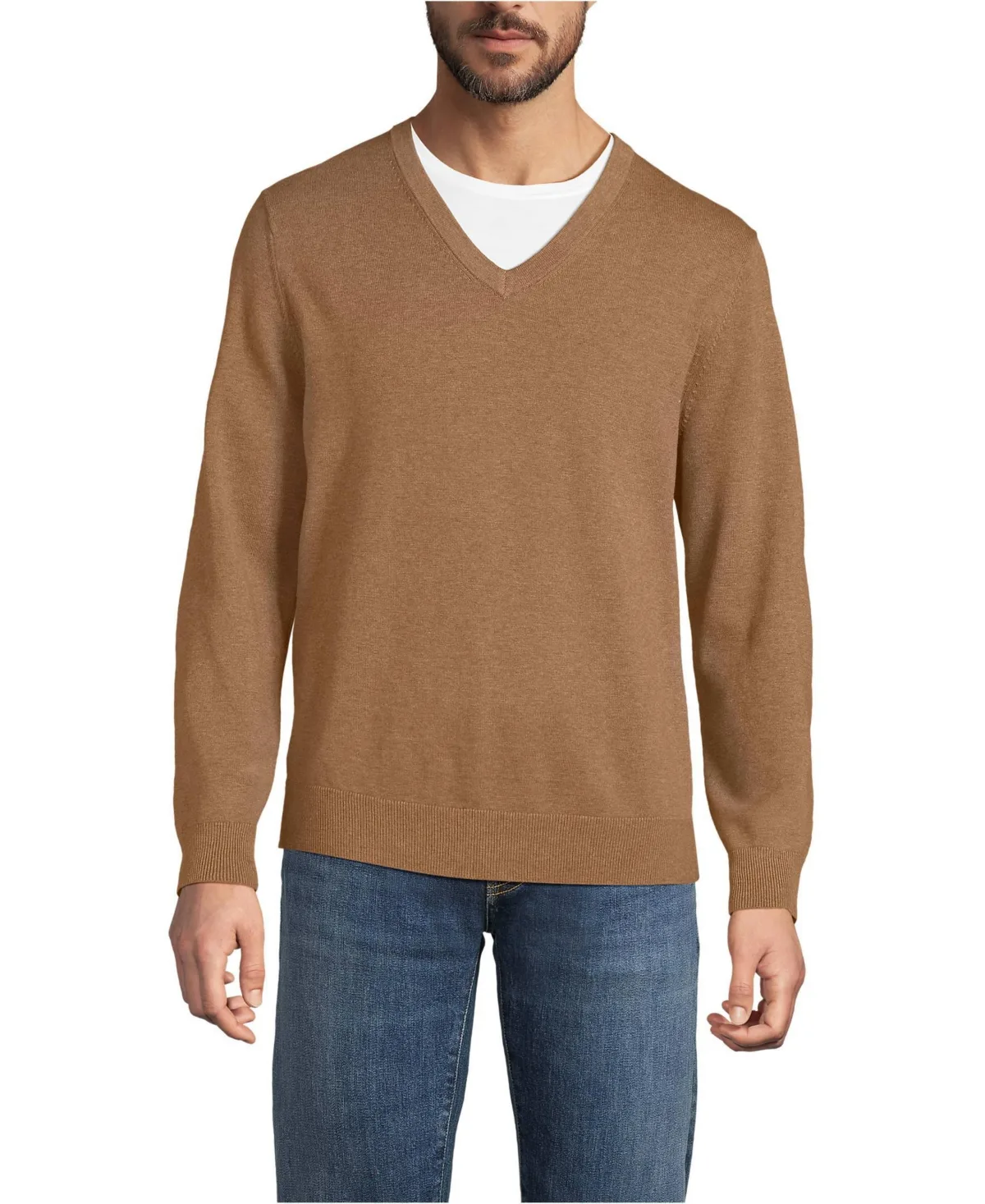 Fine Gauge Cotton V-Neck Sweater by Lands' End