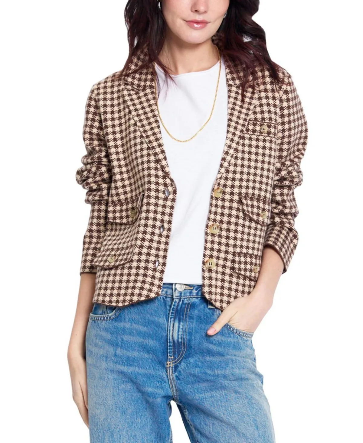 Marlo Cropped Houndstooth Jacquard-Knit Blazer by Central Park West