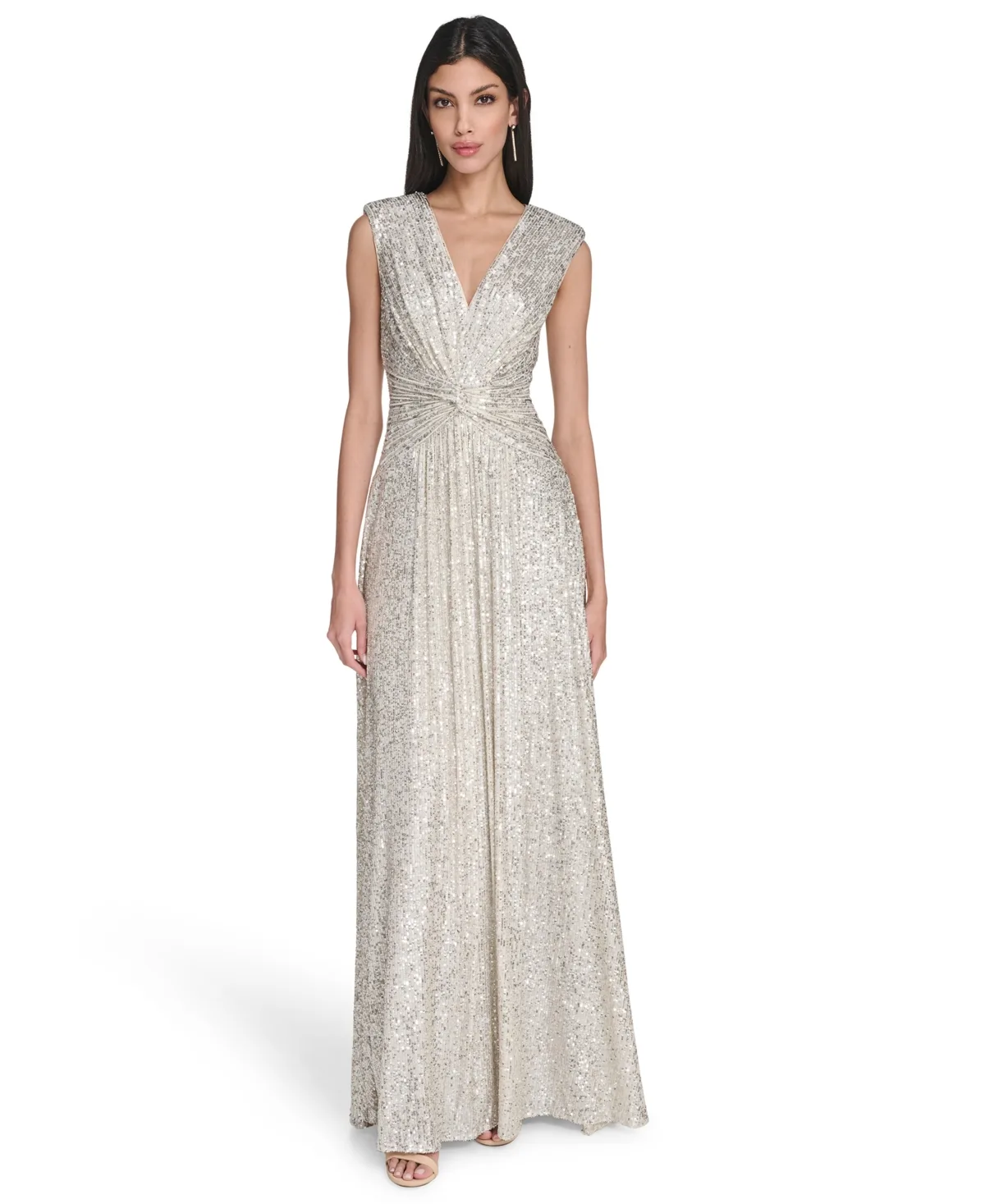 Sequin V-Neck Twist-Waist Gown by Eliza J