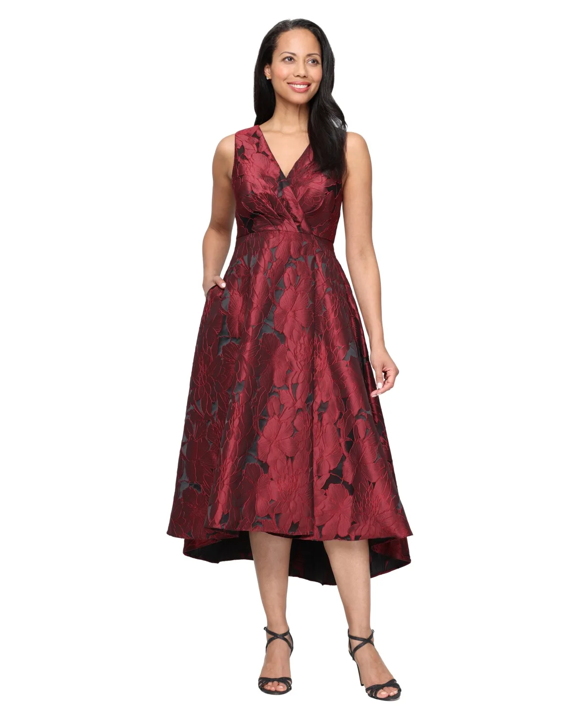 Jacquard V-Neck High-Low Dress by Sl Fashions