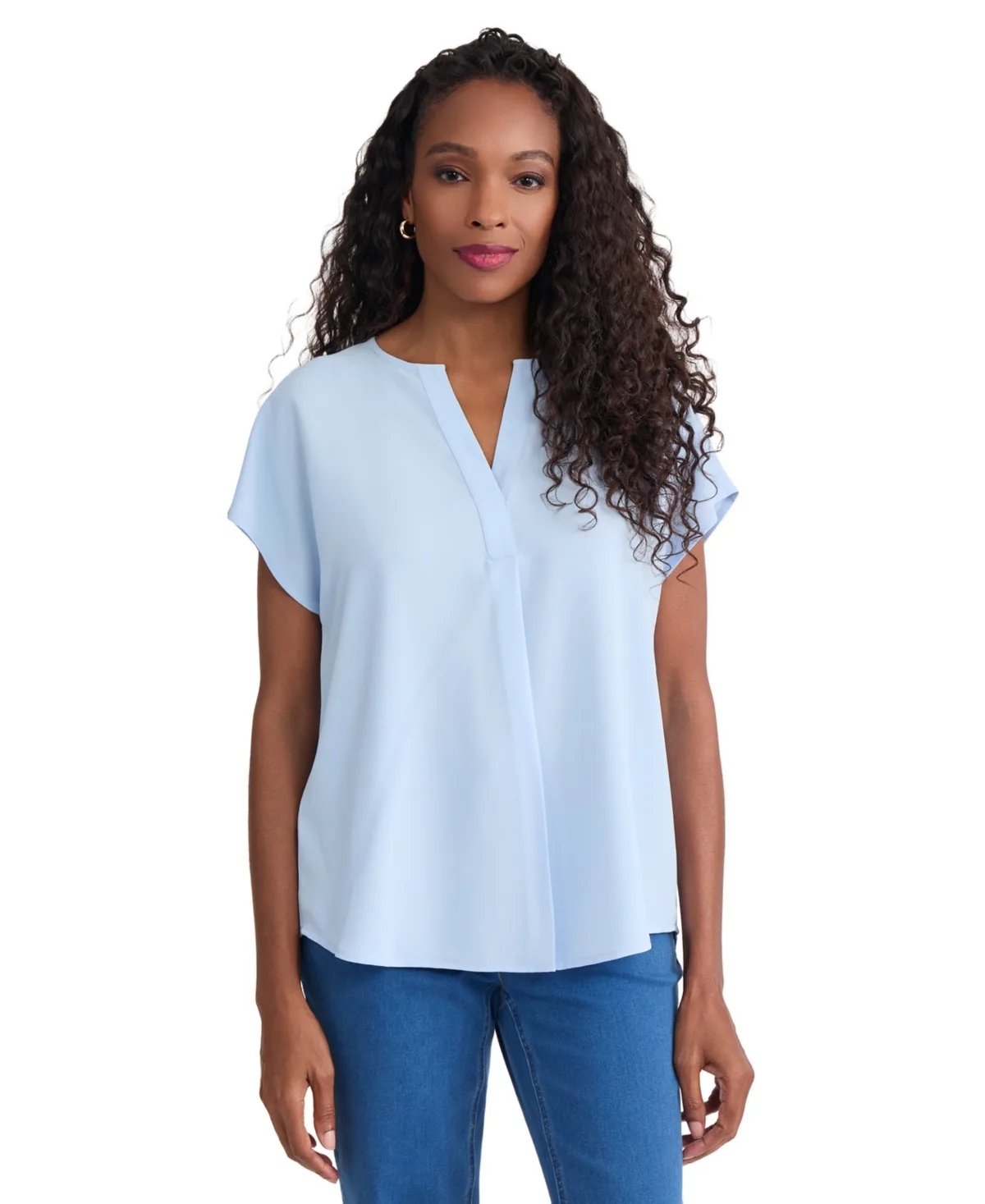 Extended Shoulder Split Neck Blouse by Jones New York