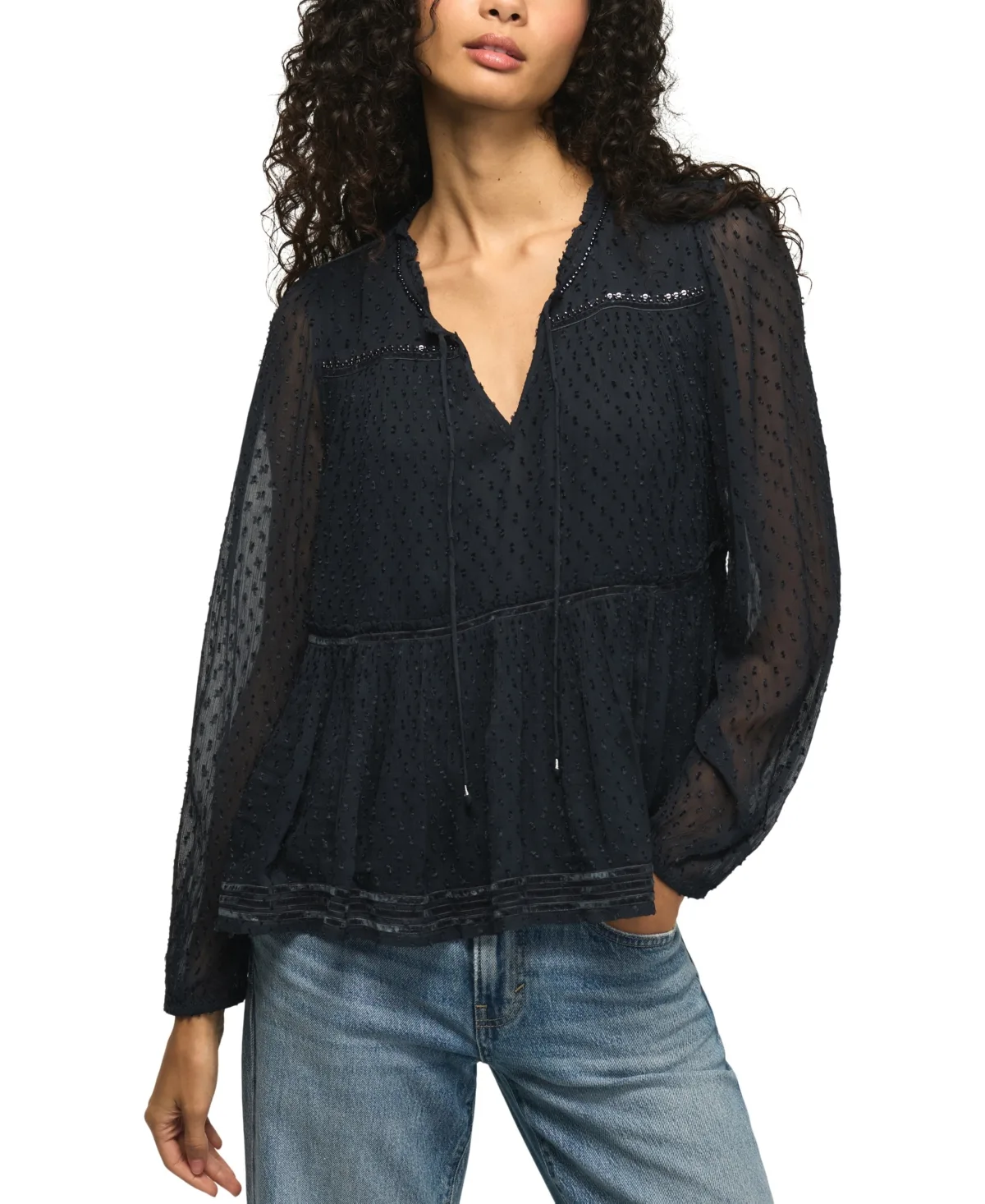Long-Sleeve V-Neck Lace Top by Lucky Brand